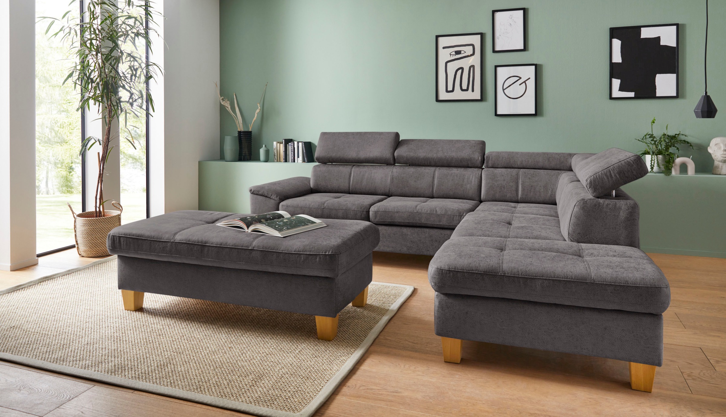 exxpo - sofa fashion Ecksofa »Enya, aufwendige Detailverarbeitung, hoher Sitzkomfort, bequem, L-Form«, mit Kopfteilverstellung, wahlweise Bettfunktion u. Bettkasten