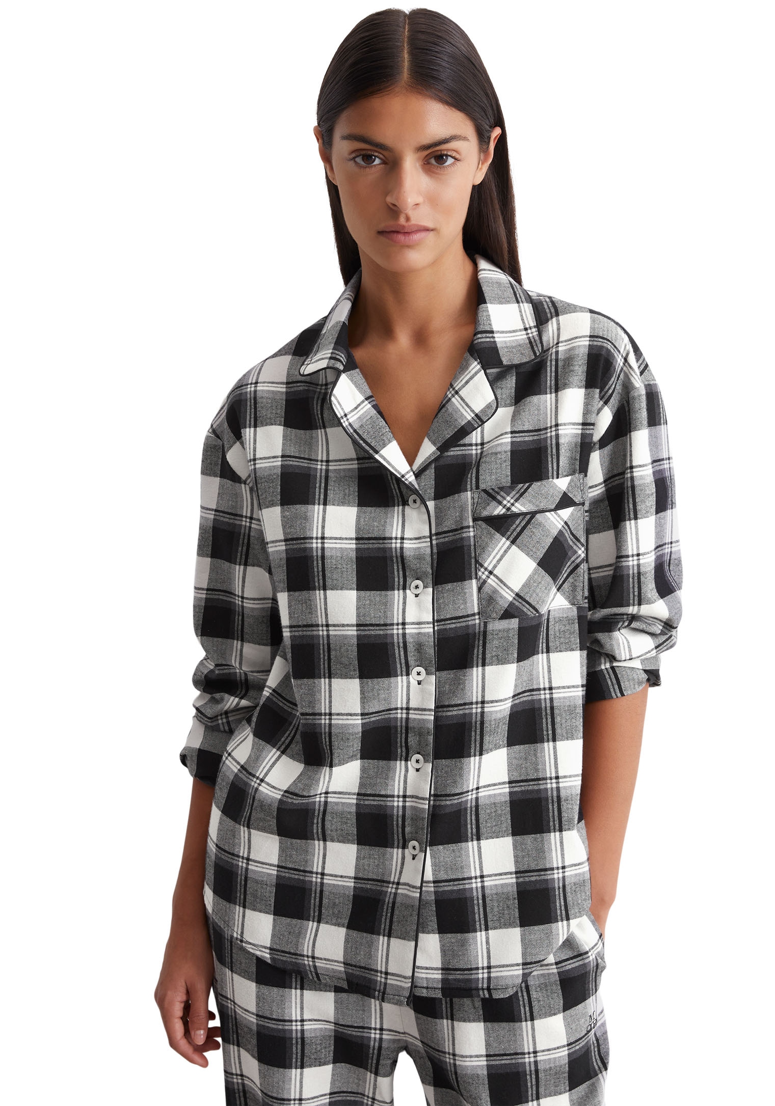 Image of Marc OPolo Pyjamaoberteil "Homey Flanne" Karo-Muster, Langarm, Kragen, Brusttasche, Knöpfe, Flanell
