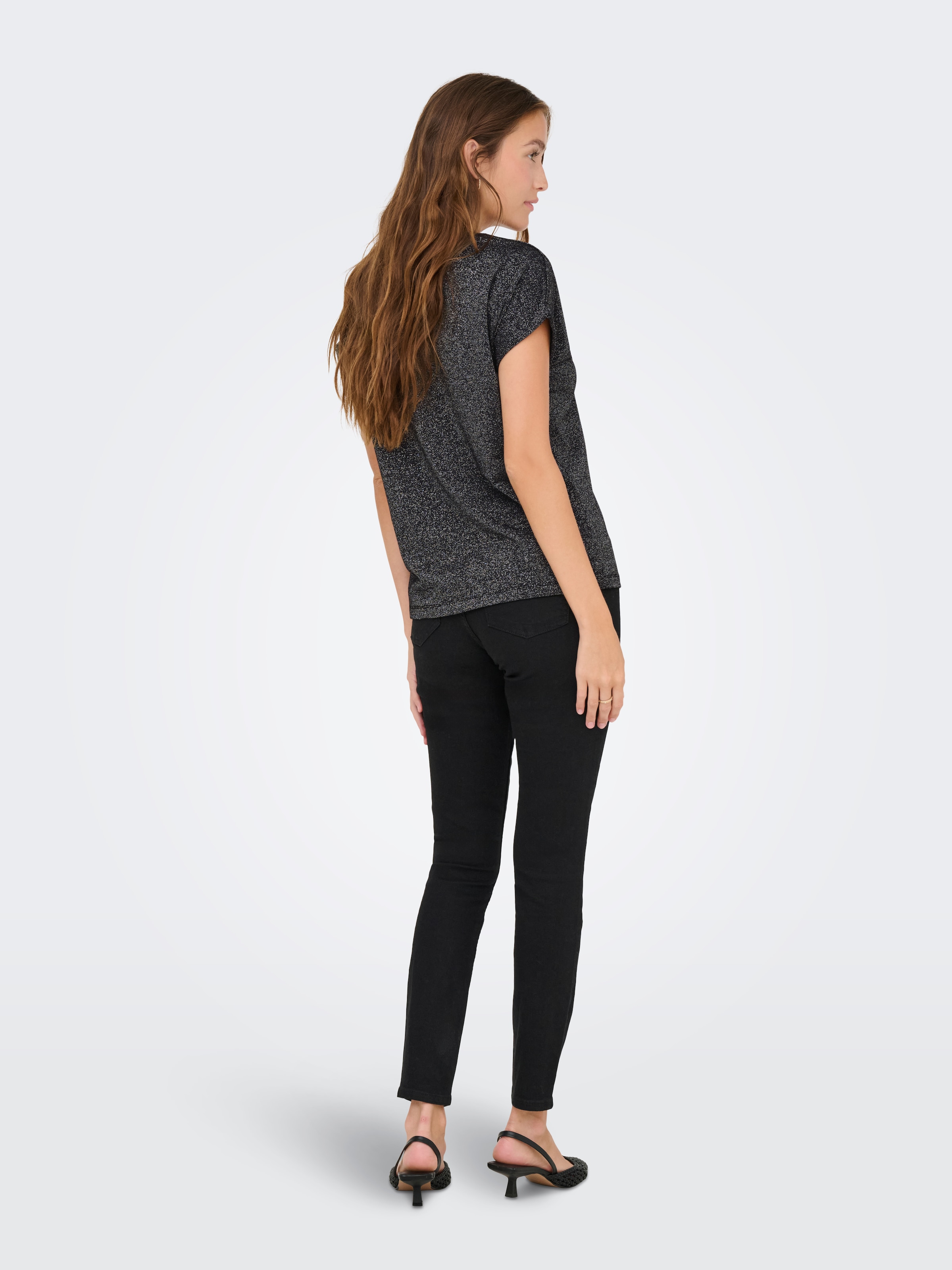 ONLY Kurzarmshirt »ONLMOSTER GLITTER S/S TOP NOOS JRS«, mit Glitzerdetail