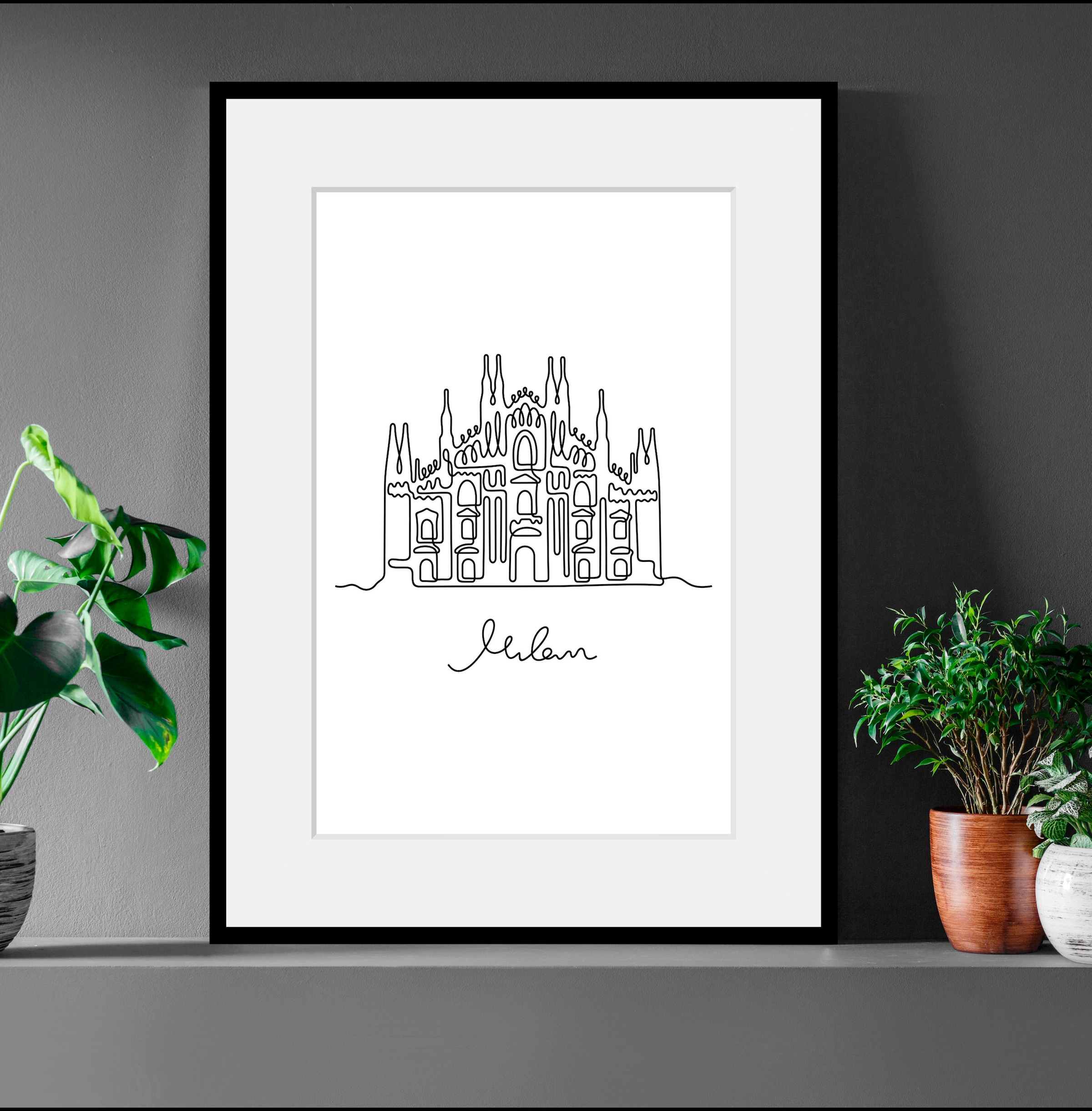 Image of queence Bild "Milan" Gebäude Italien Kunst Schwarz-Weiss 1 Stk. tlg. HD Premium Poster-Druck inkl. Holzrahmen