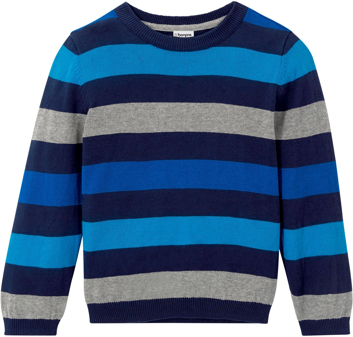 bonprix Strickpullover »Feinstrickpullover aus reiner Baumwolle« aus Feinstrick, mit Rippbündchen, mit Streifenoptik