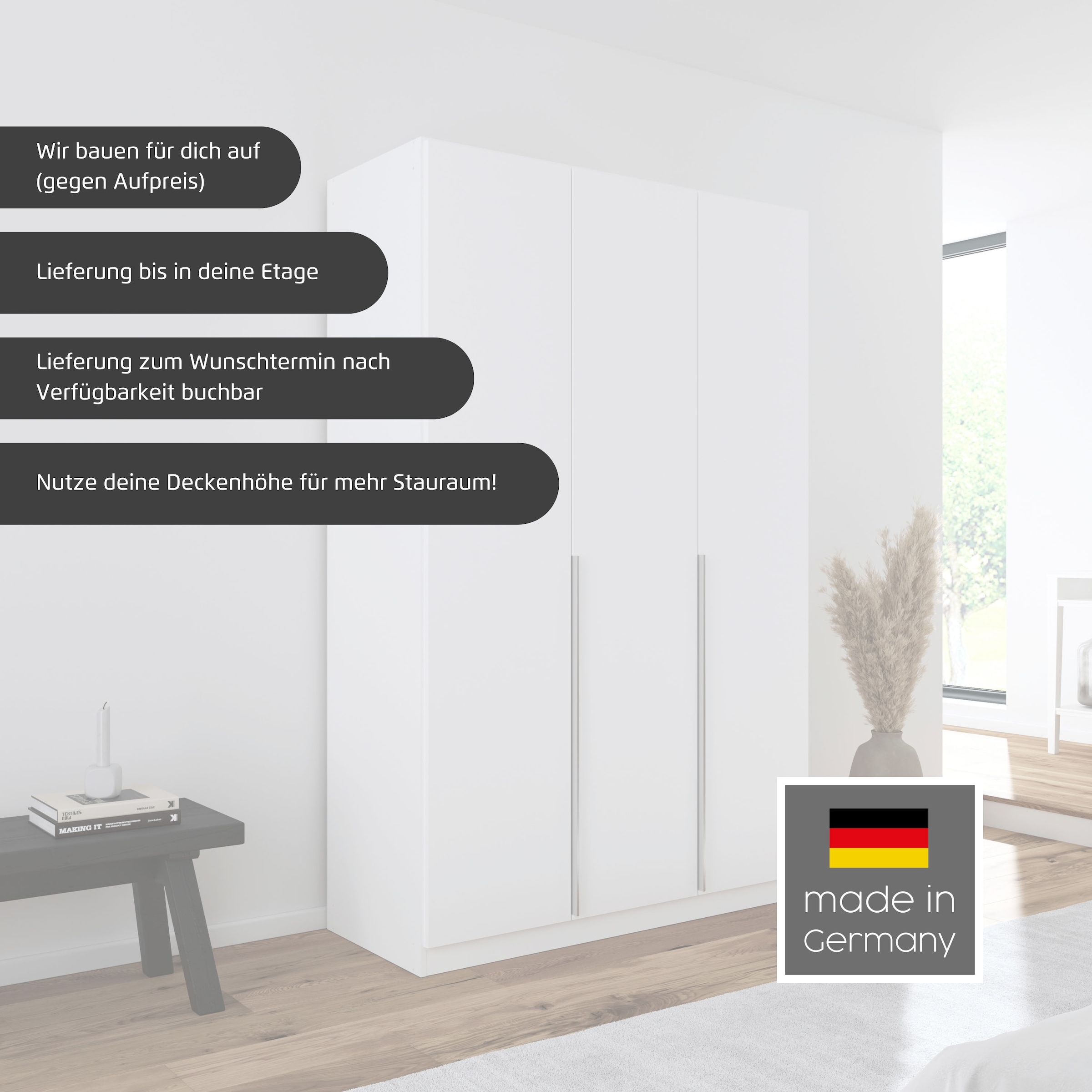 GOODproduct Drehtürenschrank »AGORDO« in zwei Griff-Farben, Breiten 91-405 cm, Dekor- oder Hochglanzfront, in 8 Breiten & 2 Höhen, MADE IN GERMANY