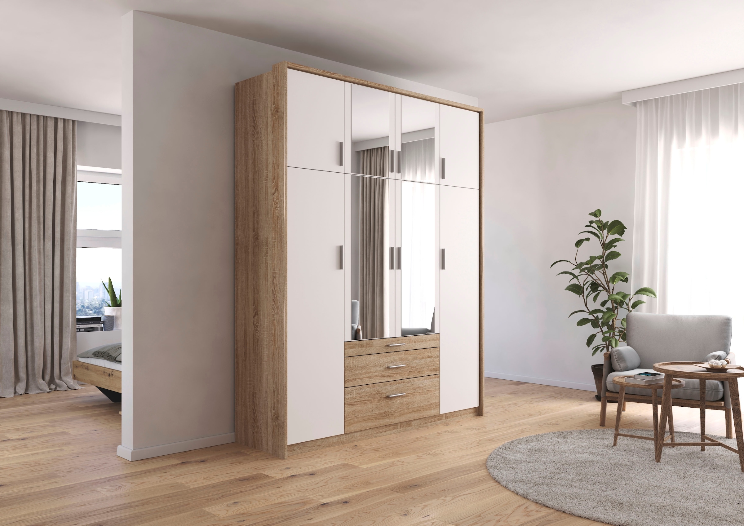 rauch Kleiderschrank »Schrank Drehtürenschrank Garderobe Ankleide Schlafzimmer HILDESHEIM« Breiten: 185/275 cm, Höhe 231 cm,  oberste Schublade mit praktischer Facheinteilung MADE IN GERMANY