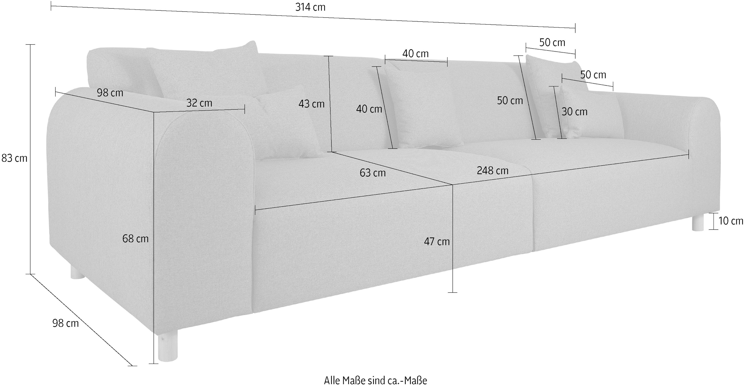 andas Big-Sofa »Svennis«, in 2 Bezugsqualitäten, B/T/H: 314/98/83 cm