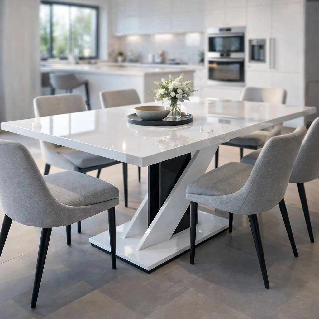 Image of GOODproduct Esstisch "Veneto, Säulentisch, Speisetisch, Küchentisch, ausziehbar bis 160 cm" Platz für bis zu 6 Personen, verlängerbar durch Einlegeplatte