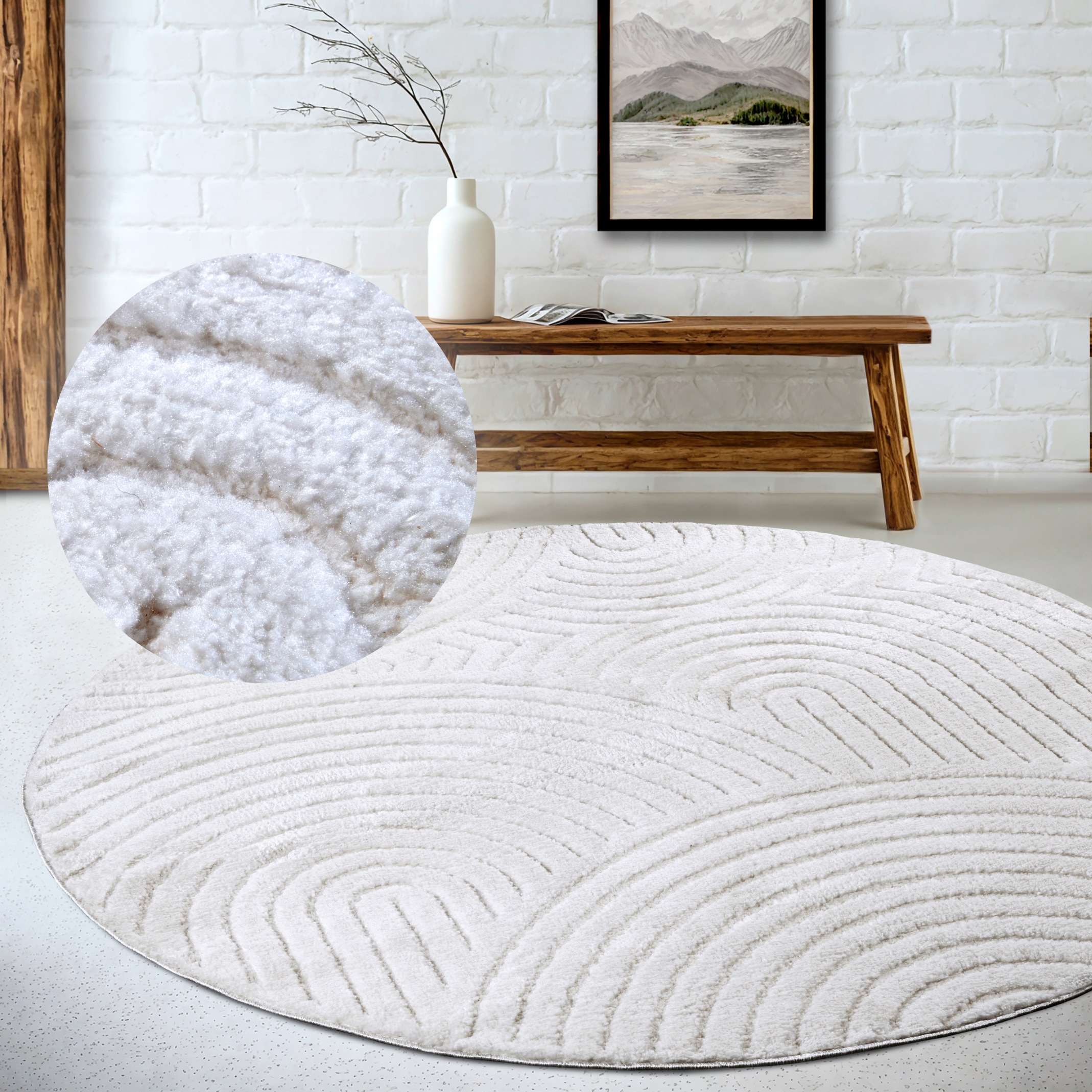 Image of ELLE DECORATION Designteppich "Cosy Panglao, auch als Rundteppich erhältlich" rechteckig 14 mm Höhe uni Kurzflor, Hoch Tief Struktur, modern, Skandi, Boho, Wohnzimmer