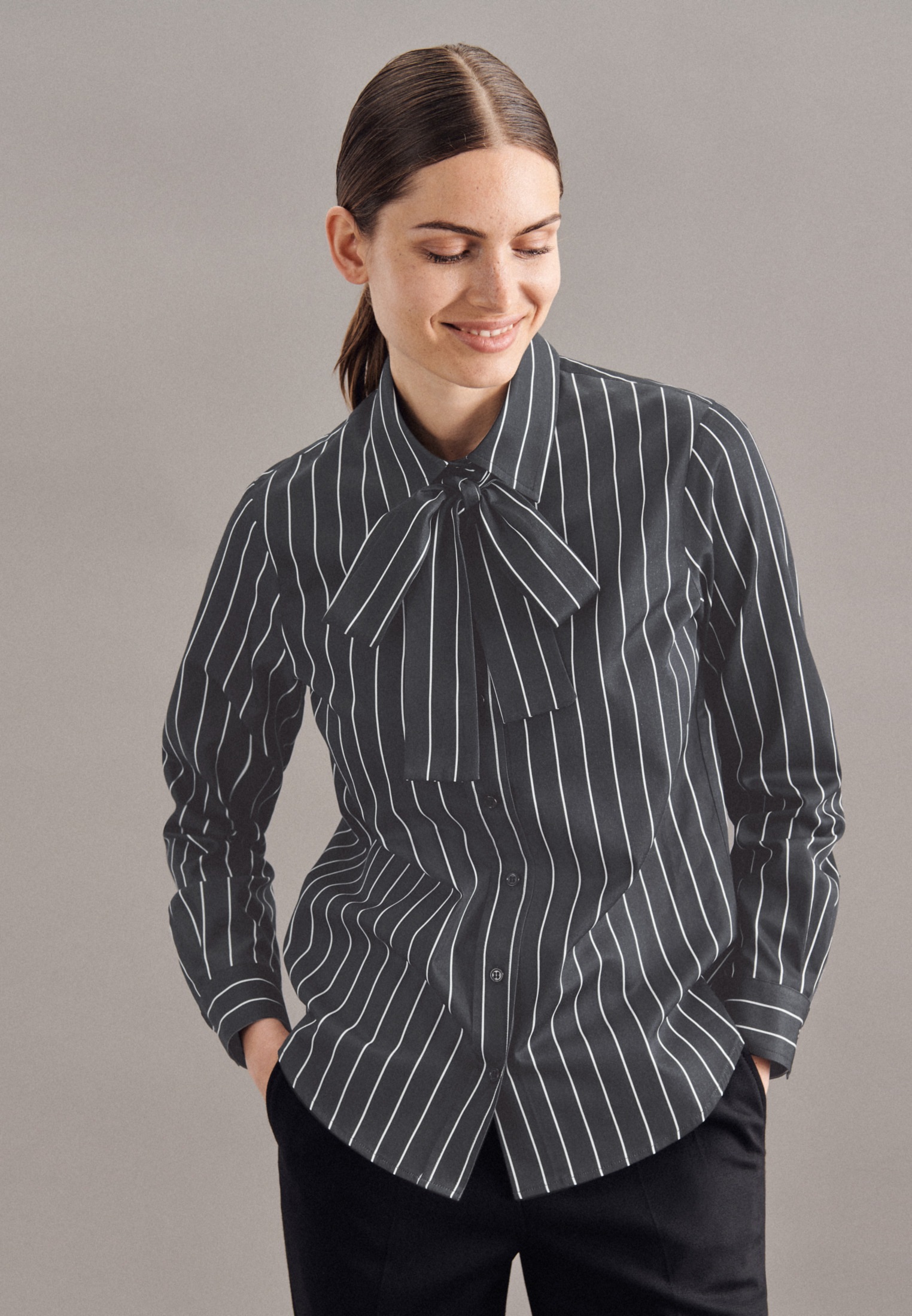 Image of seidensticker Schluppenbluse »Schwarze Rose«, Langarm Kragen Streifen bei Ackermann Versand Schweiz