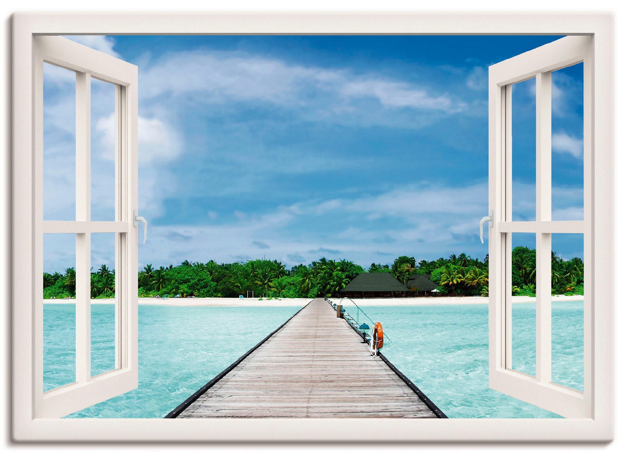 Image of Artland Leinwandbild "Fensterblick maledivischen Paradies" Fensterblick 1 Stk. tlg. auf Holzrahmen gespannt