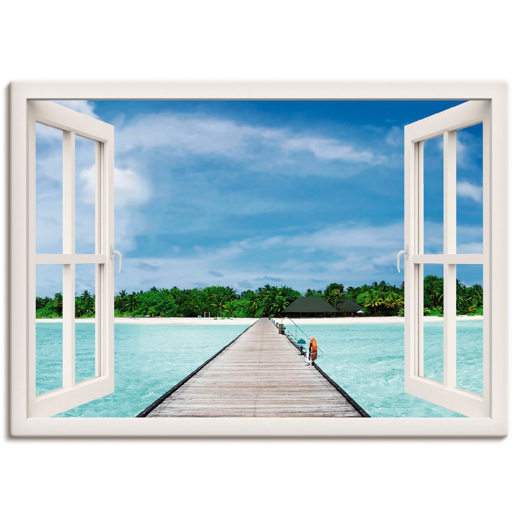 Artland Wandbild »Fensterblick maledivischen Paradies«, Fensterblick, (1 St.)