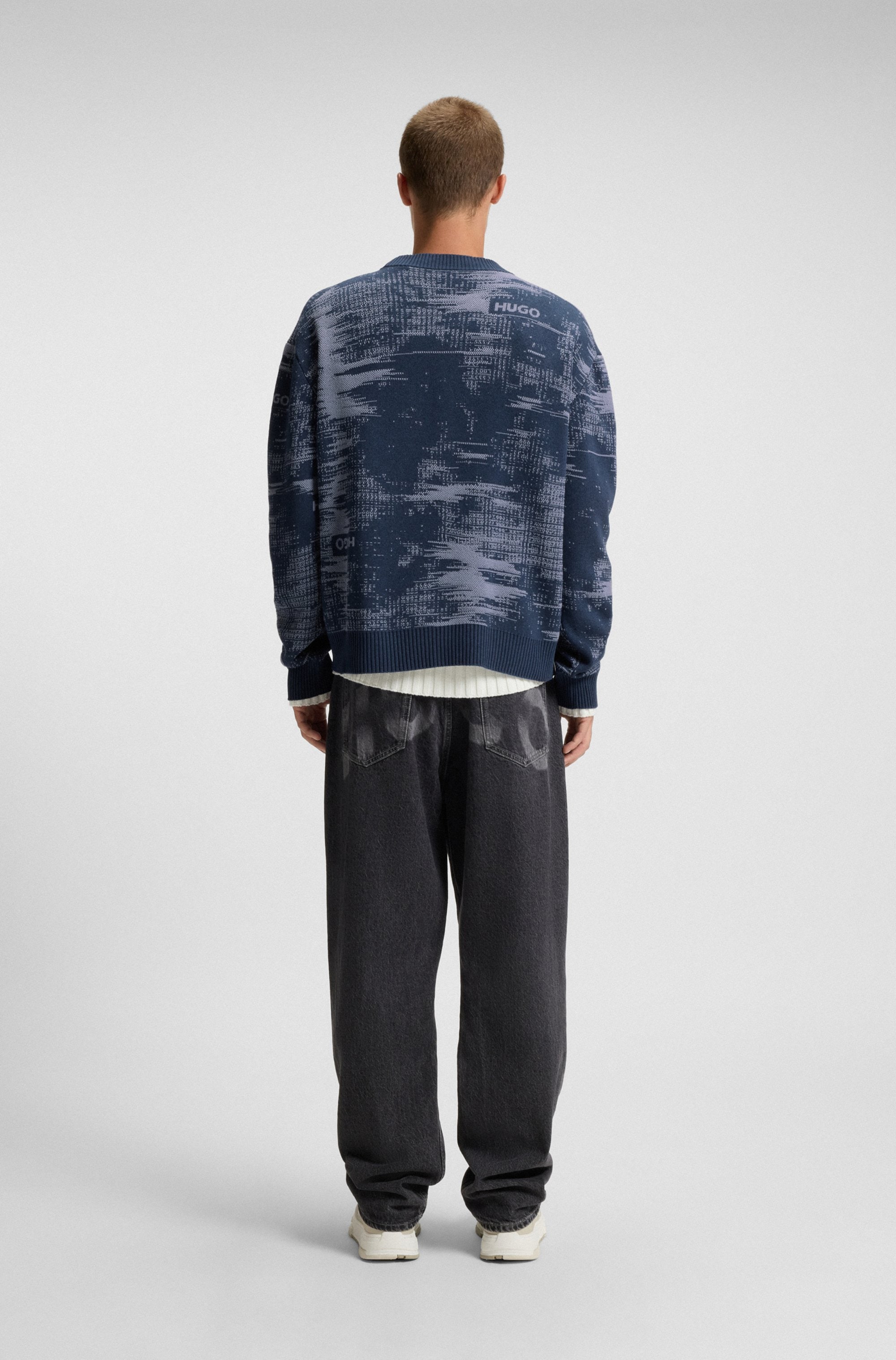 HUGO Blue Jacquardpullover »Sorbas« Rundhalsausschnitt, relaxed fit, Baumwollmix