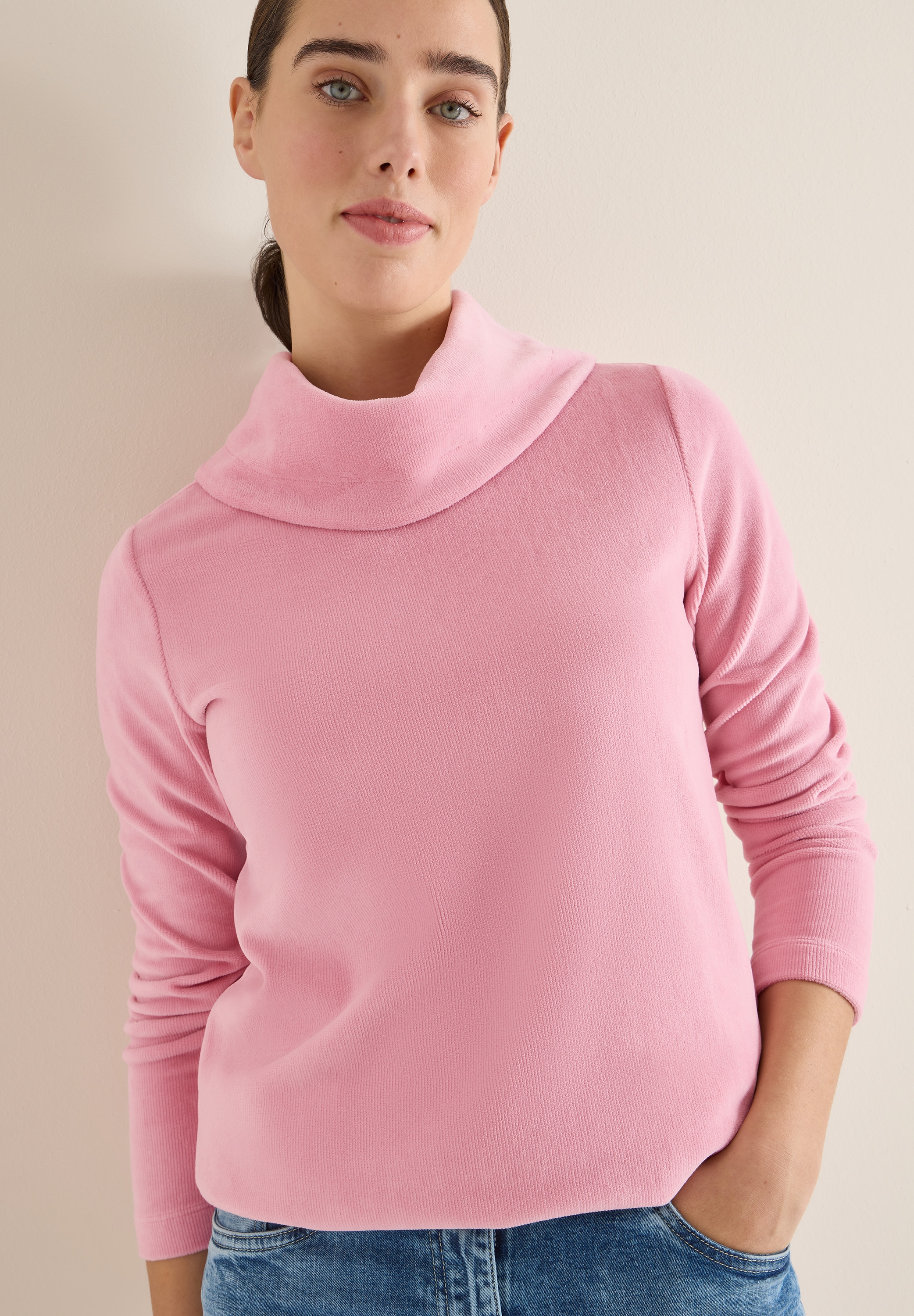 Cecil Rundhalspullover Cord Shirt mit grossem Kragen