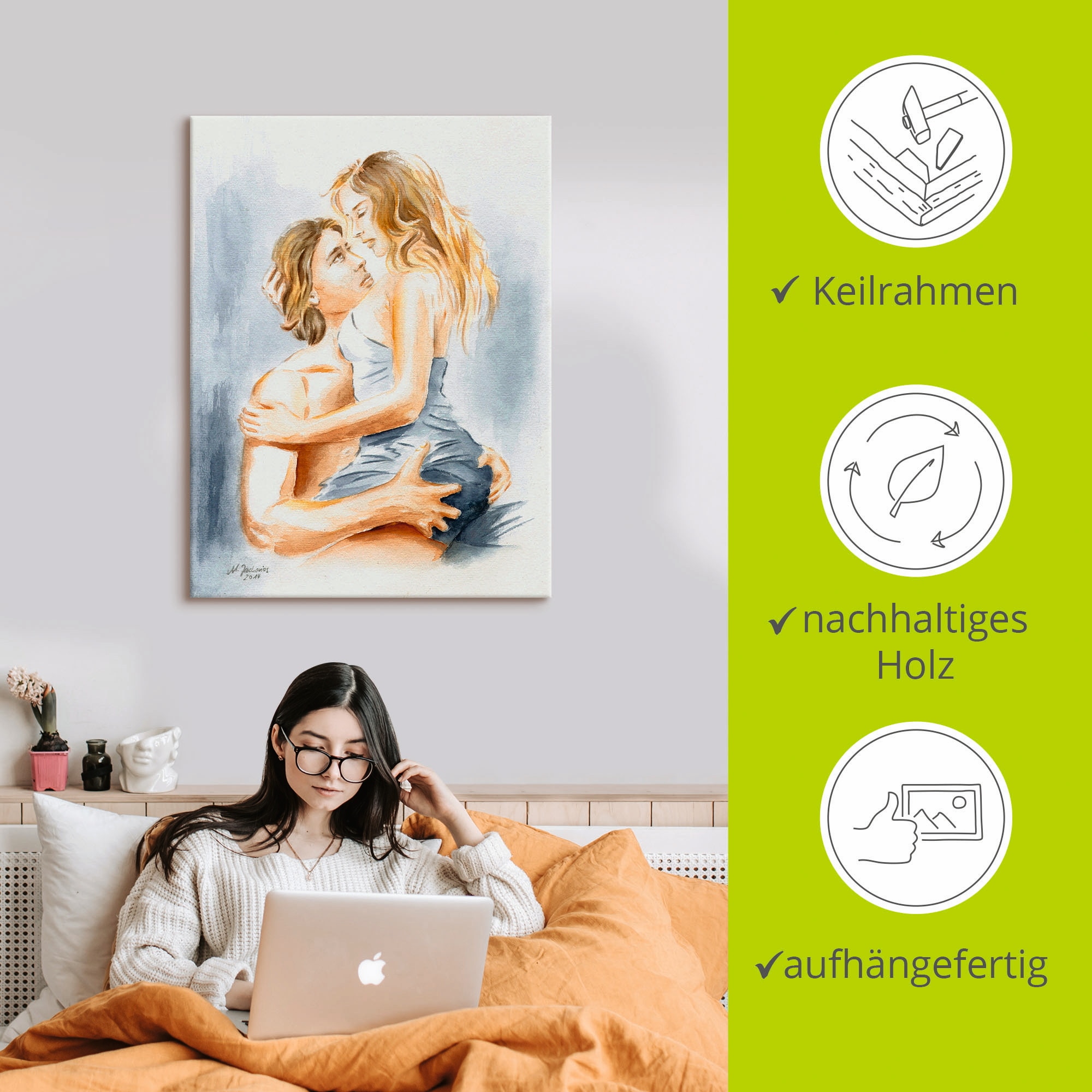 Artland Wandbild »Verliebtes Pärchen - erotisches Aquarell«, Paar, (1 St.), als Leinwandbild, Poster in verschied. Grössen