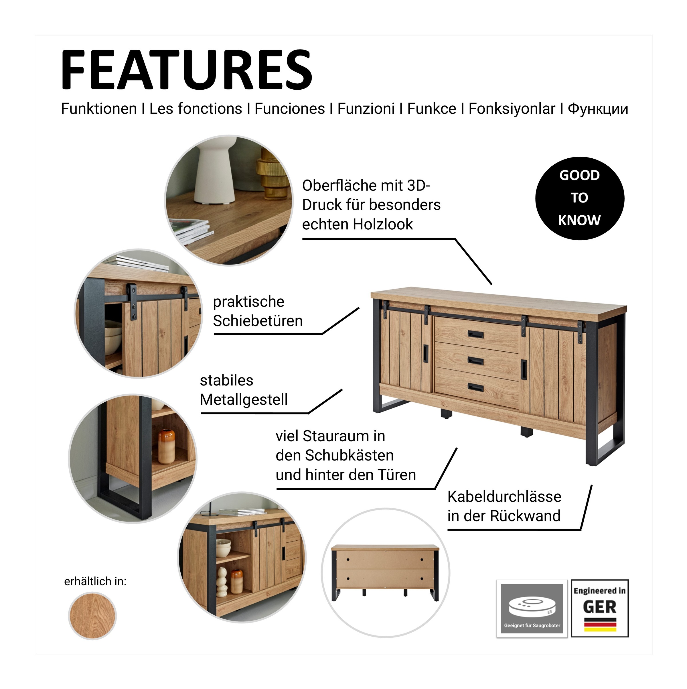 Jahnke Sideboard »SLIDE SBS 150« 1 Stk. tlg. Sideboard mit 2 Schiebetüren, Metallgestell, Breite ca. 150cm