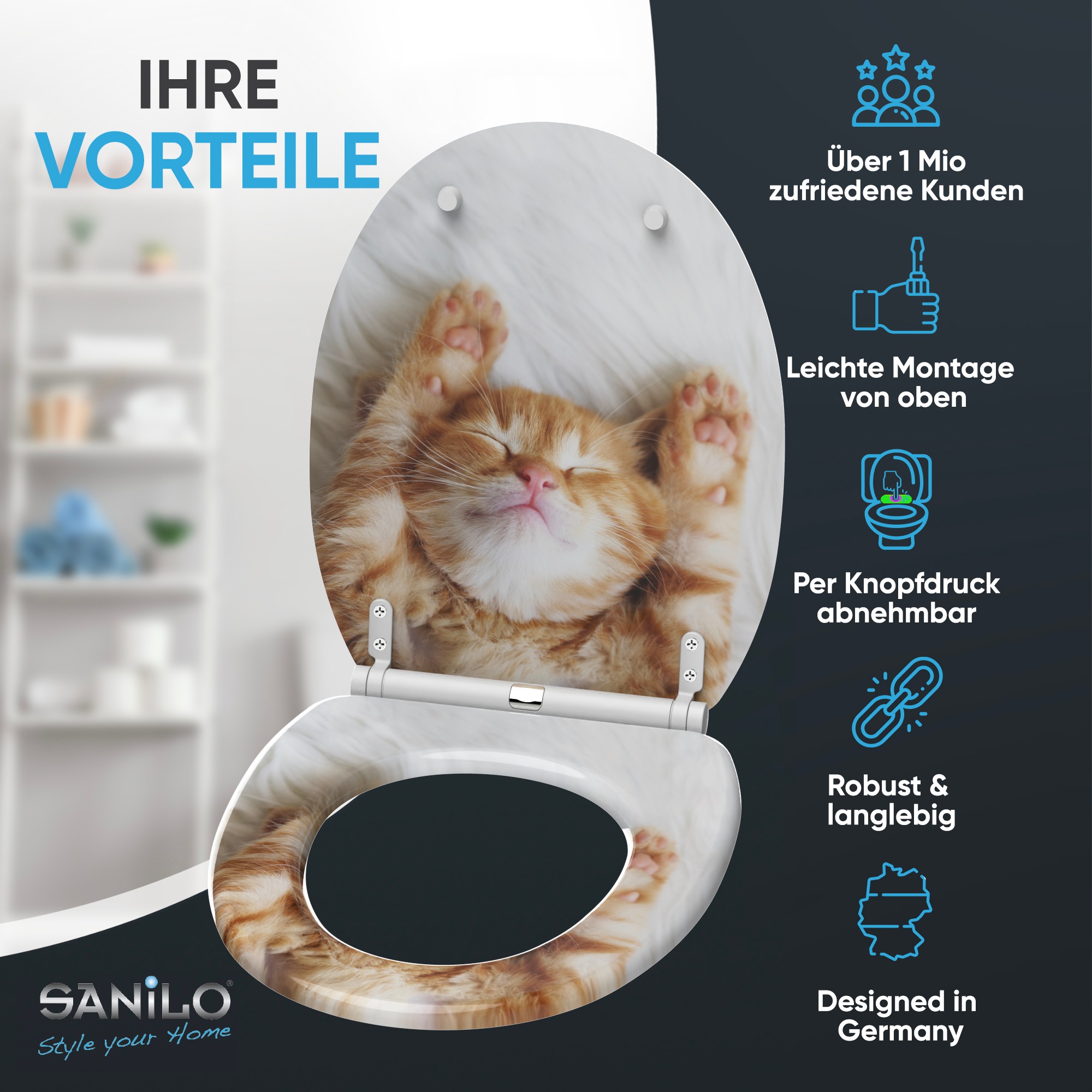 Sanilo WC-Sitz »Lilly mit Absenkautomatik & Quick Release« Premium Toilettendeckel, abnehmbar, leichte Montage von oben