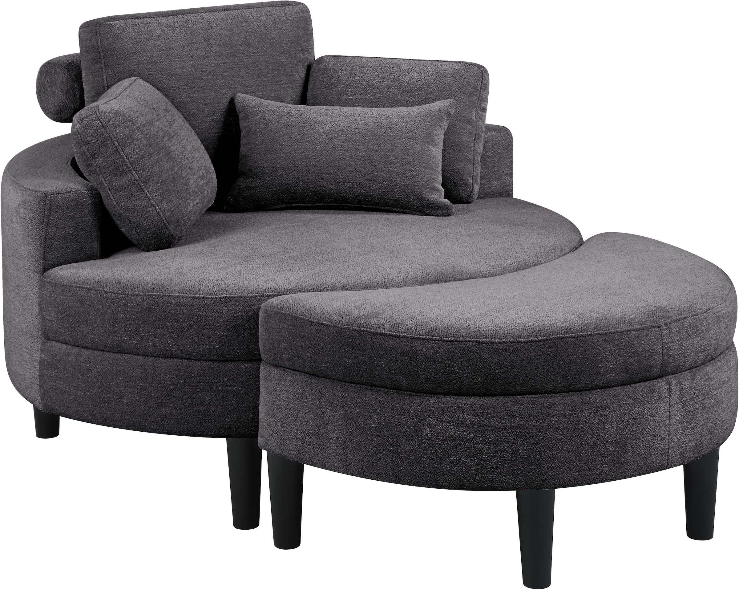ATLANTIC home collection Loveseat »Ravi«, XXL- Sessel, inklusive Stauraumhocker, Rückenkissen & drei Zierkissen