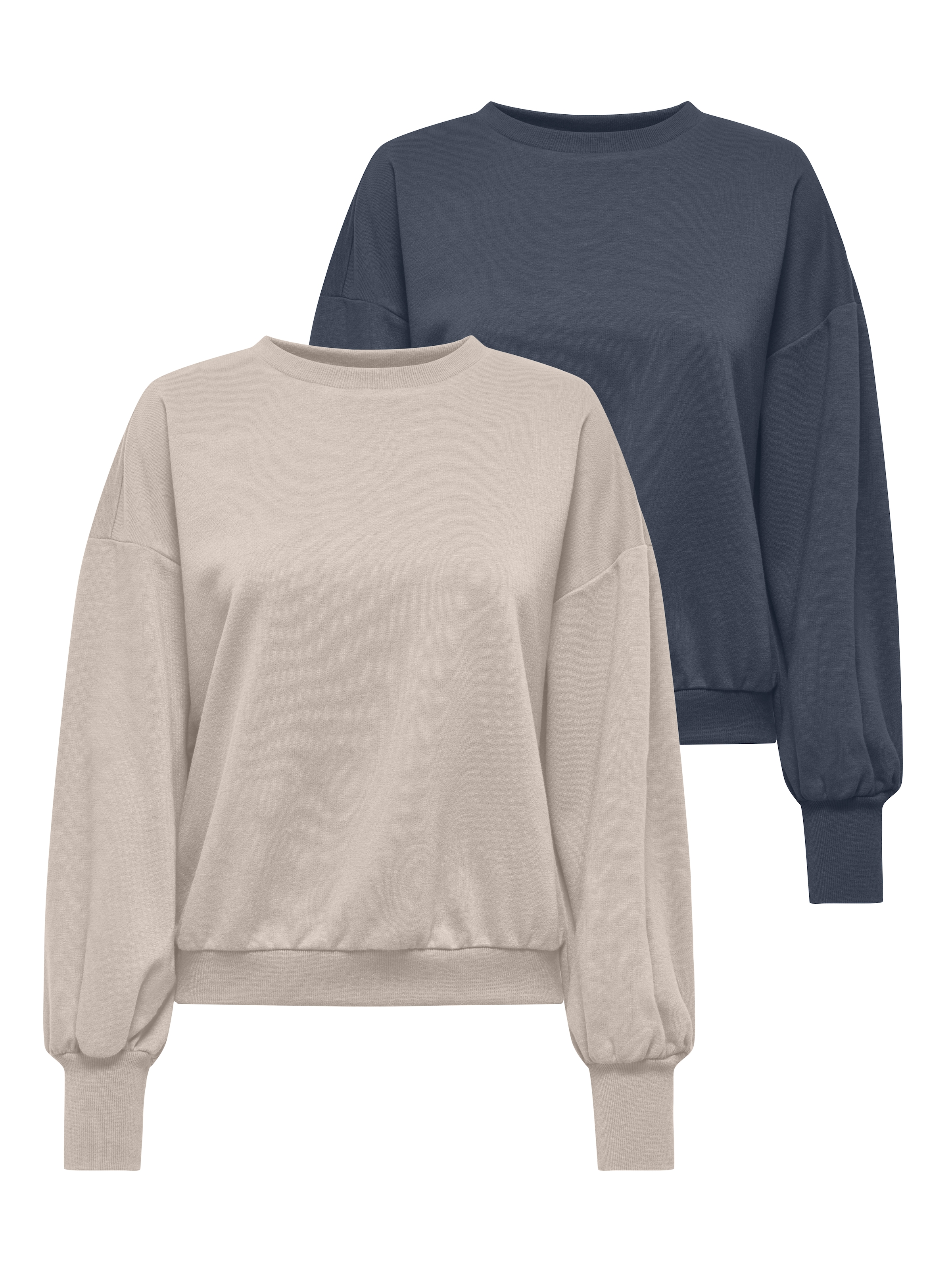 Image of ONLY Sweatshirt "ONLBROOKE L/S O-NECK SOLID 2 PACK SWT", 2 Baumwollmischung, regular fit