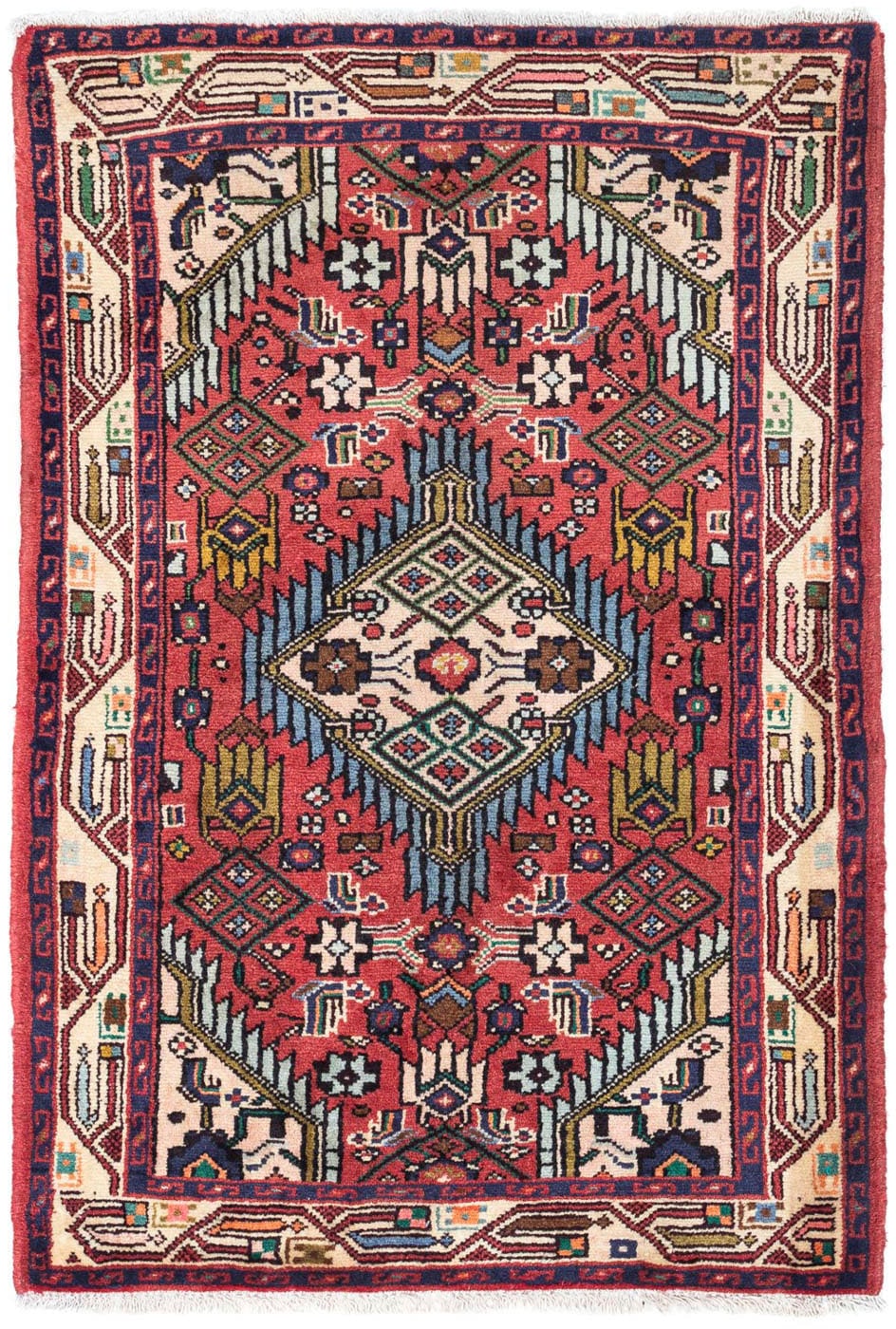 morgenland Wollteppich »Hosseinabad Blumenmuster Rosso chiaro 123 x 78 cm«, rechteckig, Handgeknüpft