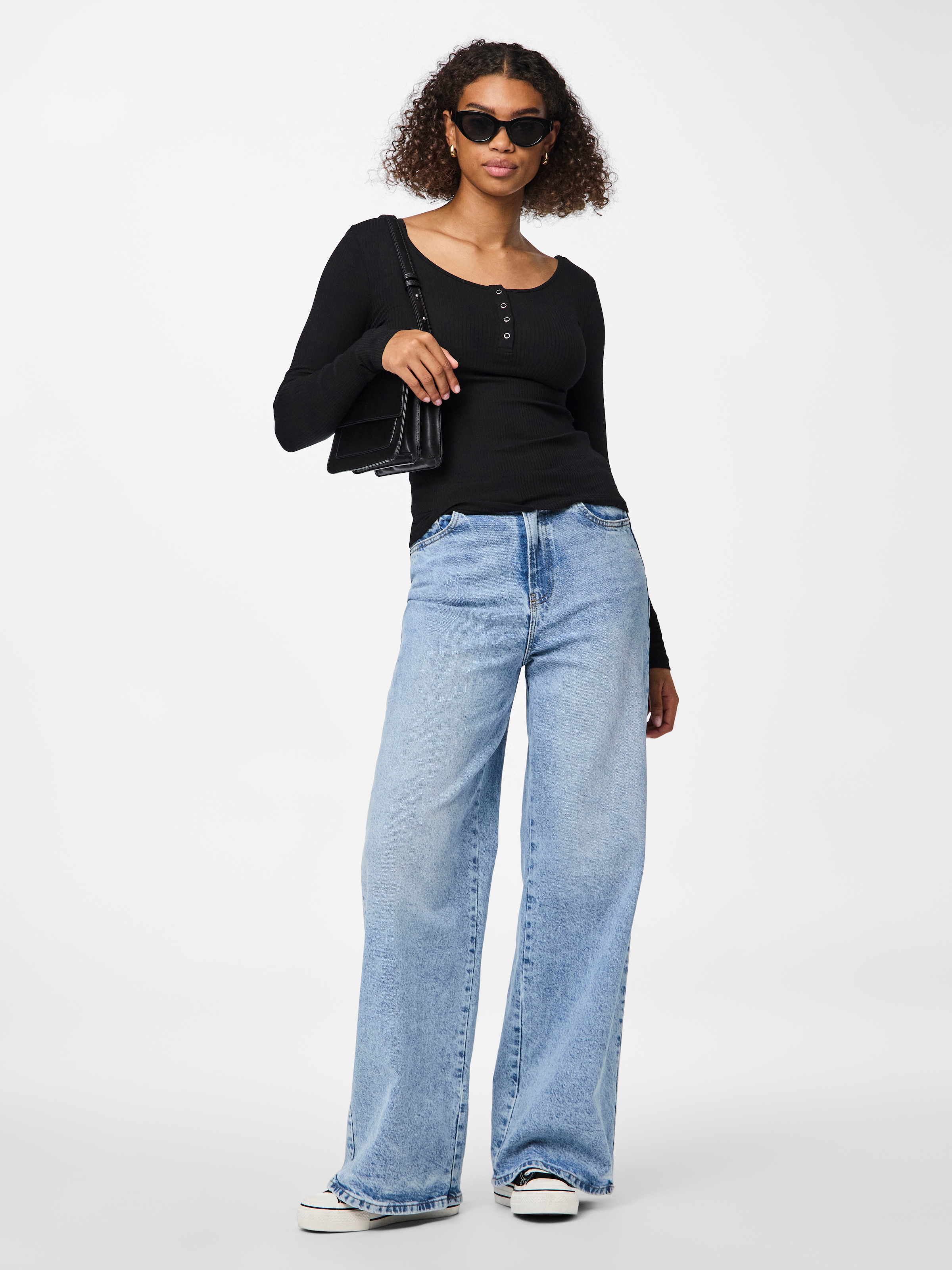 pieces Langarmshirt »PCKITTE LS TOP NOOS BC« Baumwollmischung, slim fit