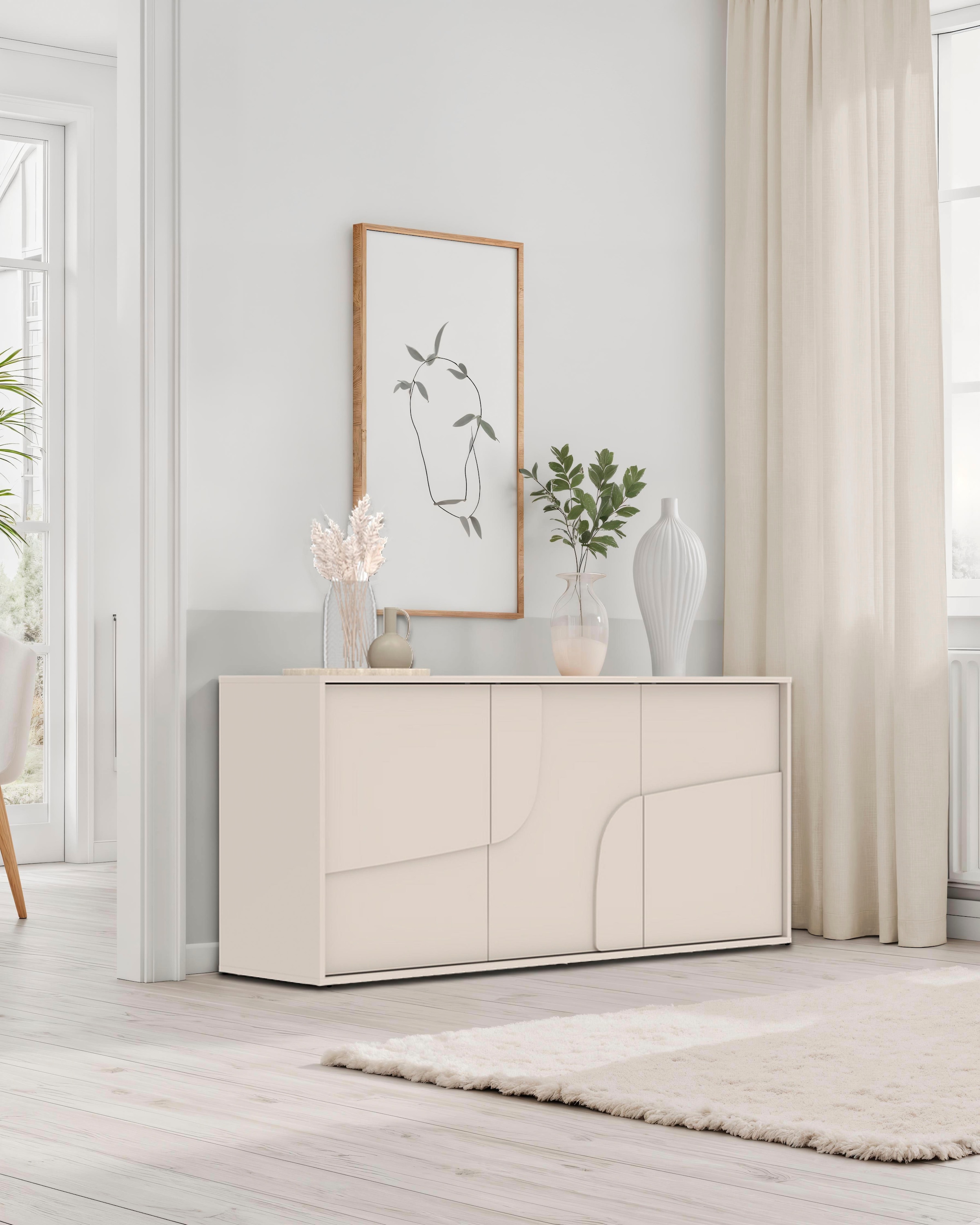 INOSIGN Sideboard »Stone, 155 cm breit, 3 Türen, Anrichte, Kommode, Stauraumschrank« 3D-Design, Push-to-open, Innenraum grosszügig, Füsse 14/2 cm wählbar