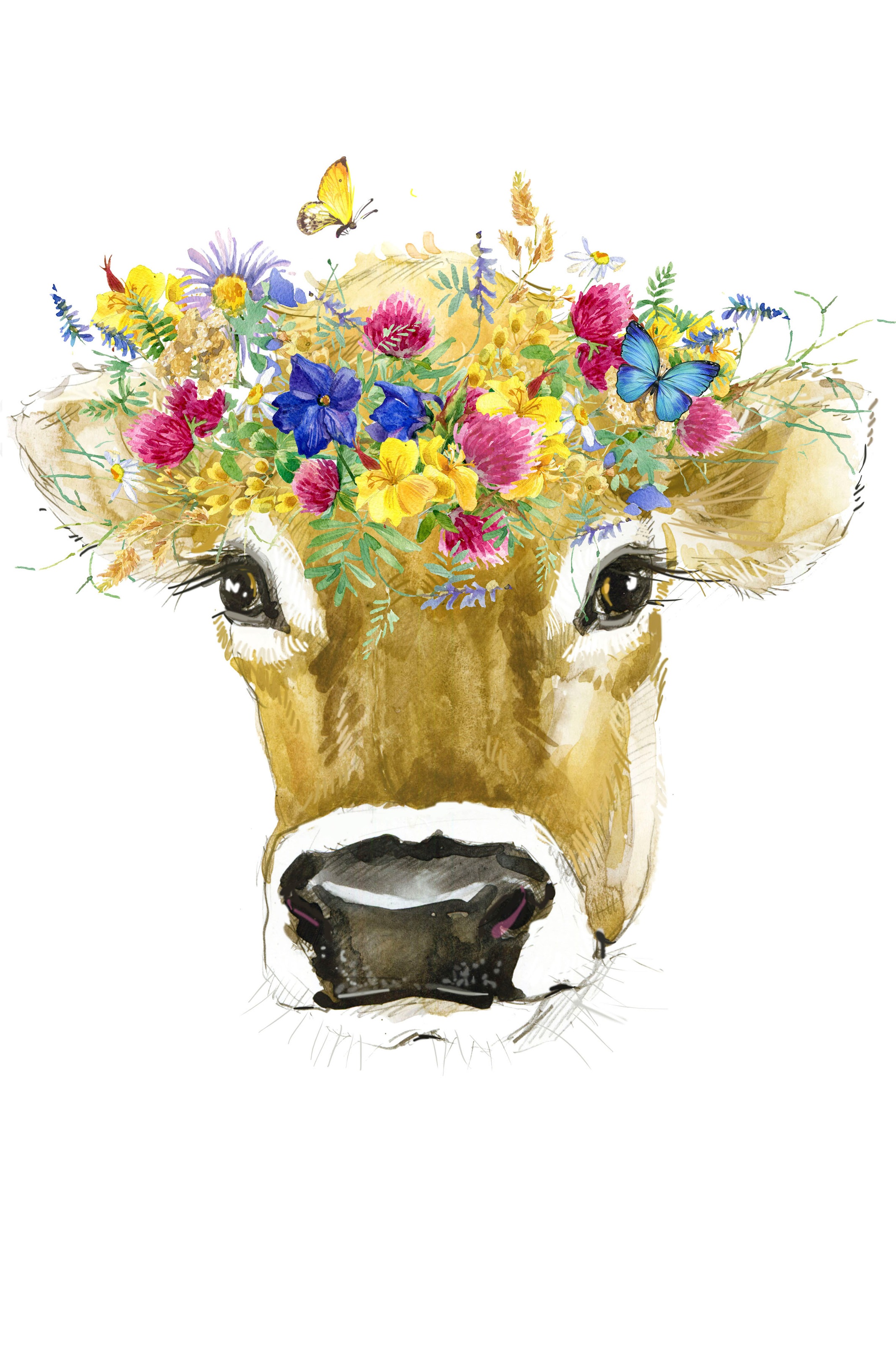 queence Leinwandbild »Kuh«, Kunst-Kuh-Kuhbilder-Blumen-Blumenbilder, Premium-Leinwandstoff, Handarbeit aus Deutschland