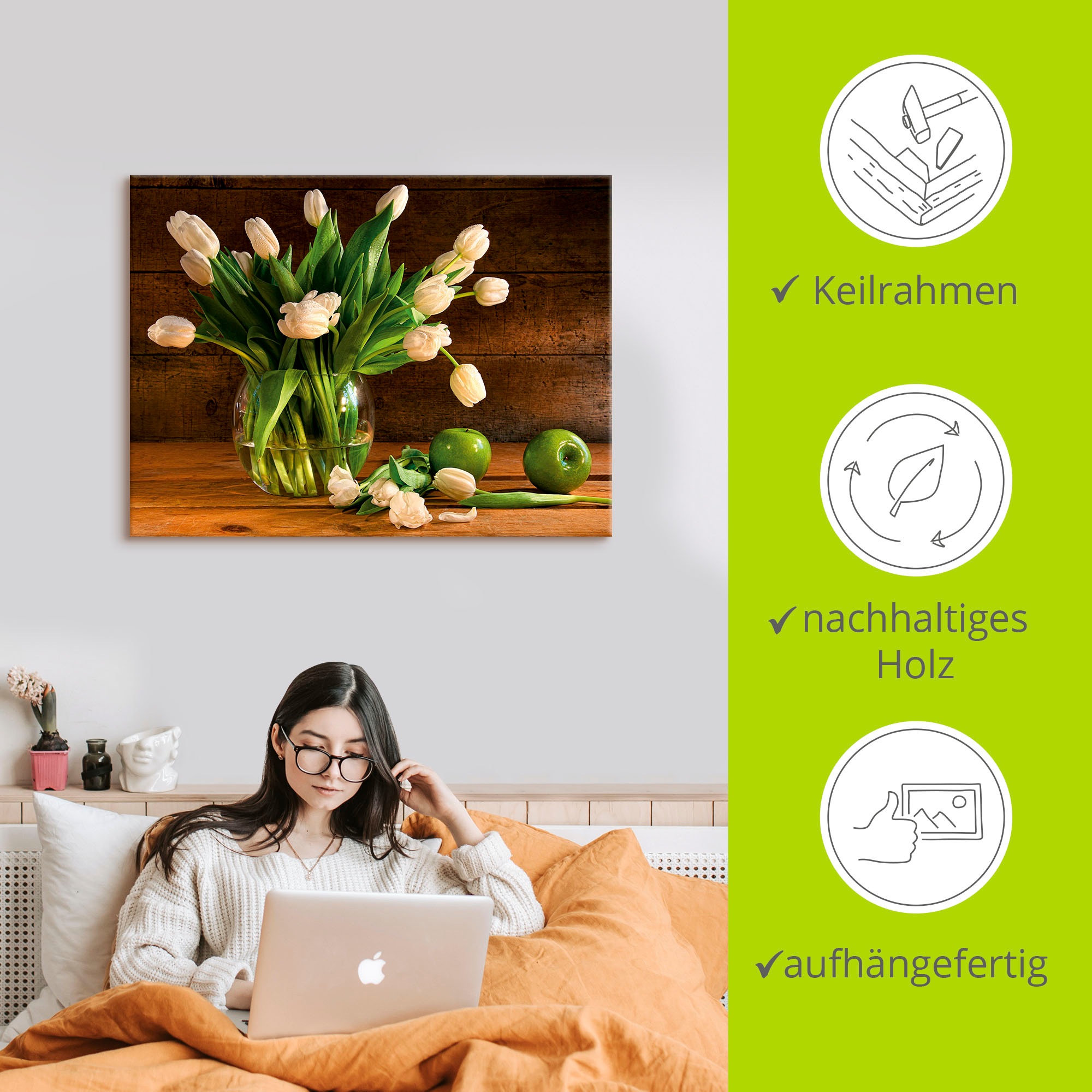 Artland Leinwandbild »Tulpen in Glasvase« Blumen 1 Stk. tlg. auf Holzrahmen gespannt