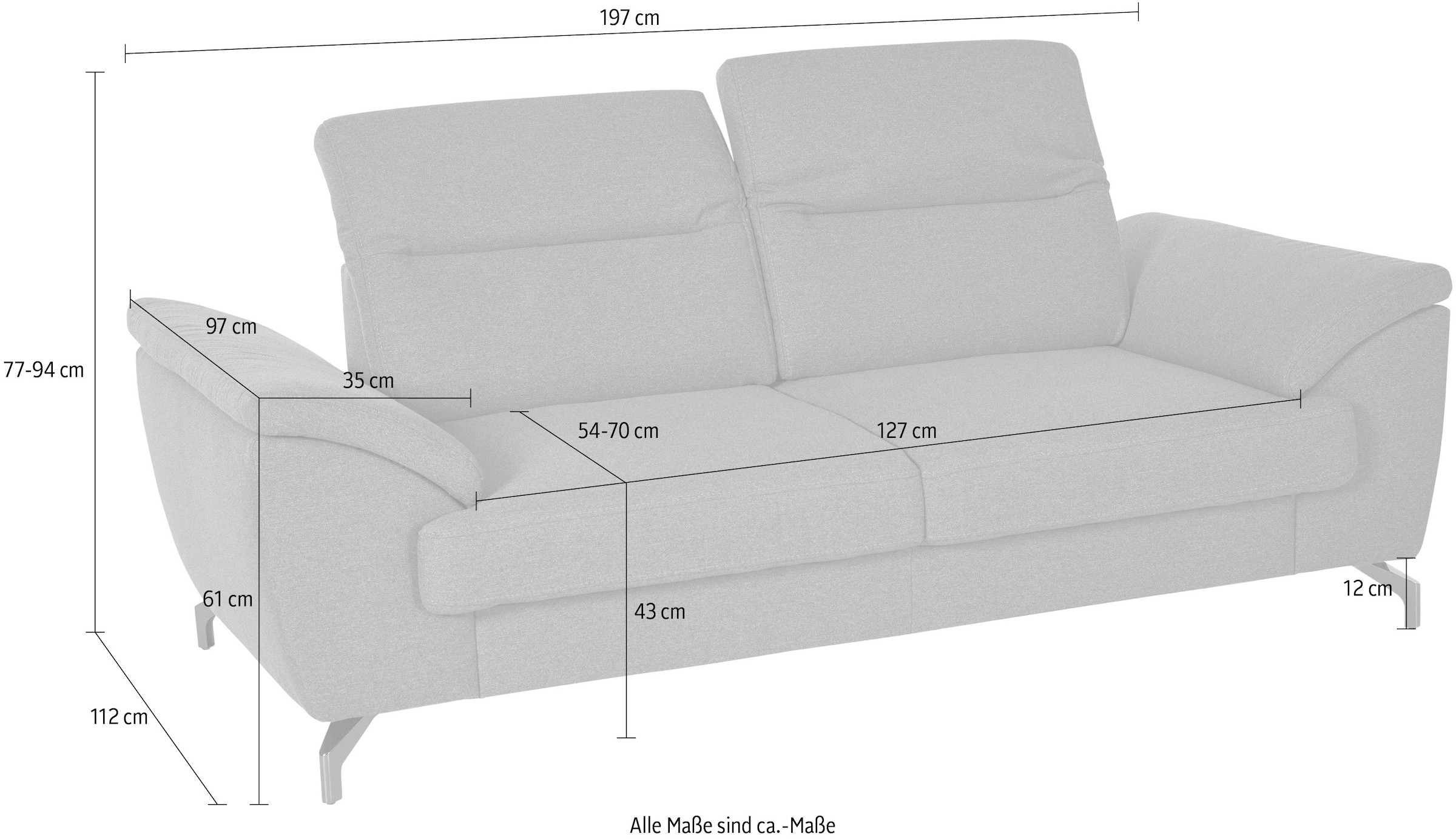sit&more 2-Sitzer »Percy«, 12 cm Fusshöhe, Sitztiefenverstellung, wahlweise Kopfteilverstellung