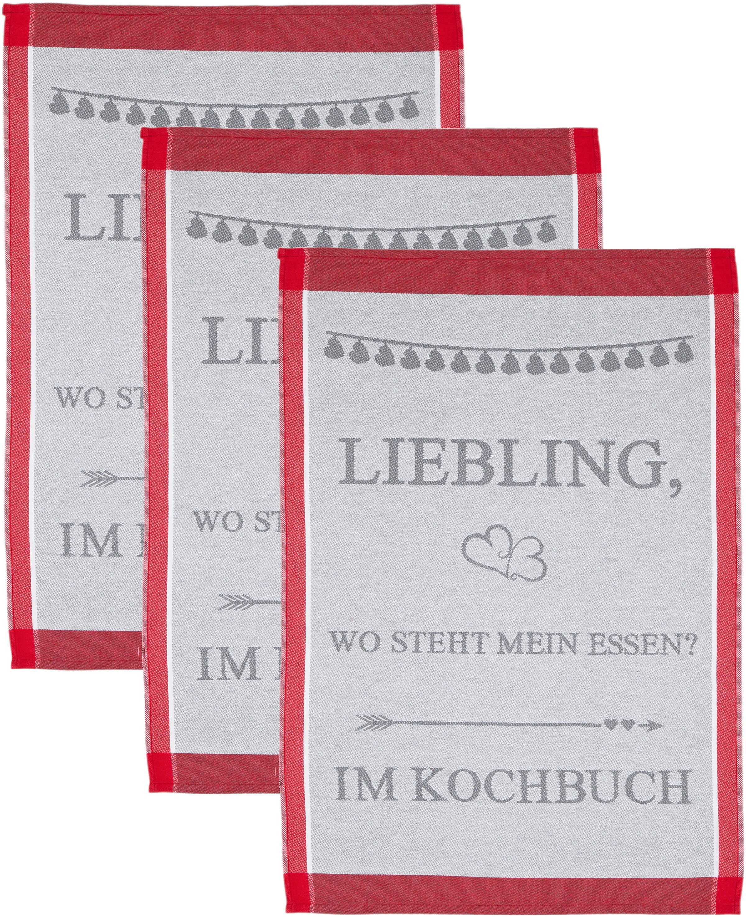 Image of ROSS Geschirrtuch "Liebling, wo steht mein essen… im Kochbuch" Sprüchetuch, aus 100% Baumwolle