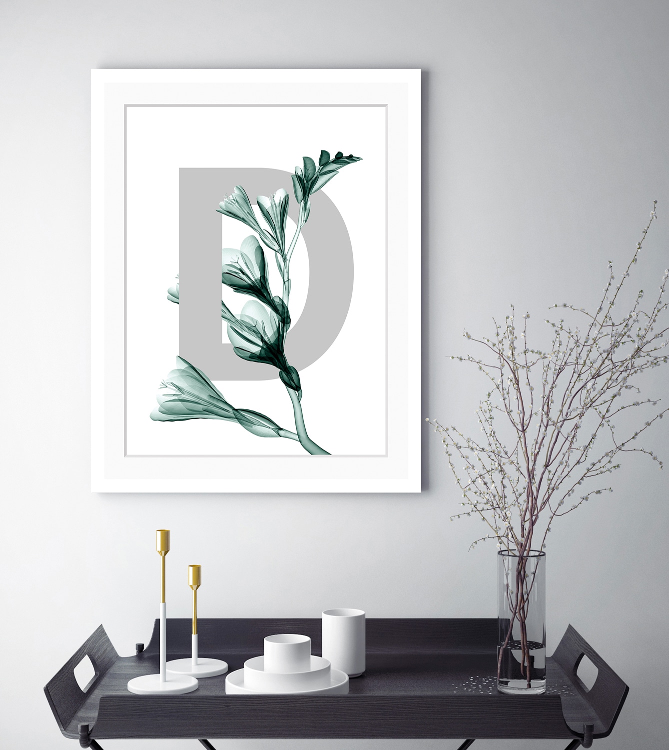 Image of queence Bild "D-Flower" Buchstaben Pflanzen Pflanzenbilder Blume, Blätter, gerahmt