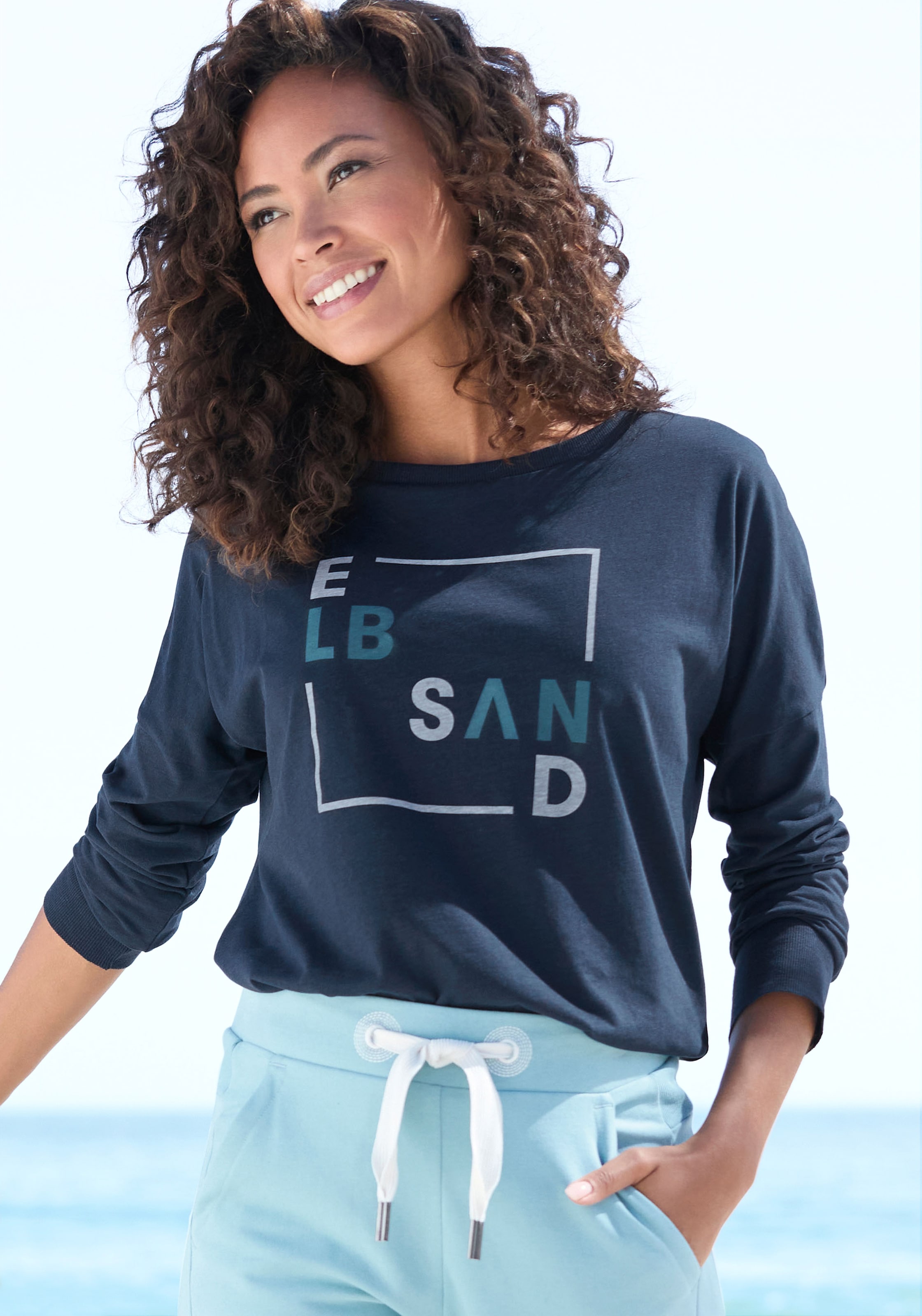 Elbsand T-shirt à manches longues mit Frontdruck, Longsleeve, lockerer Schnitt