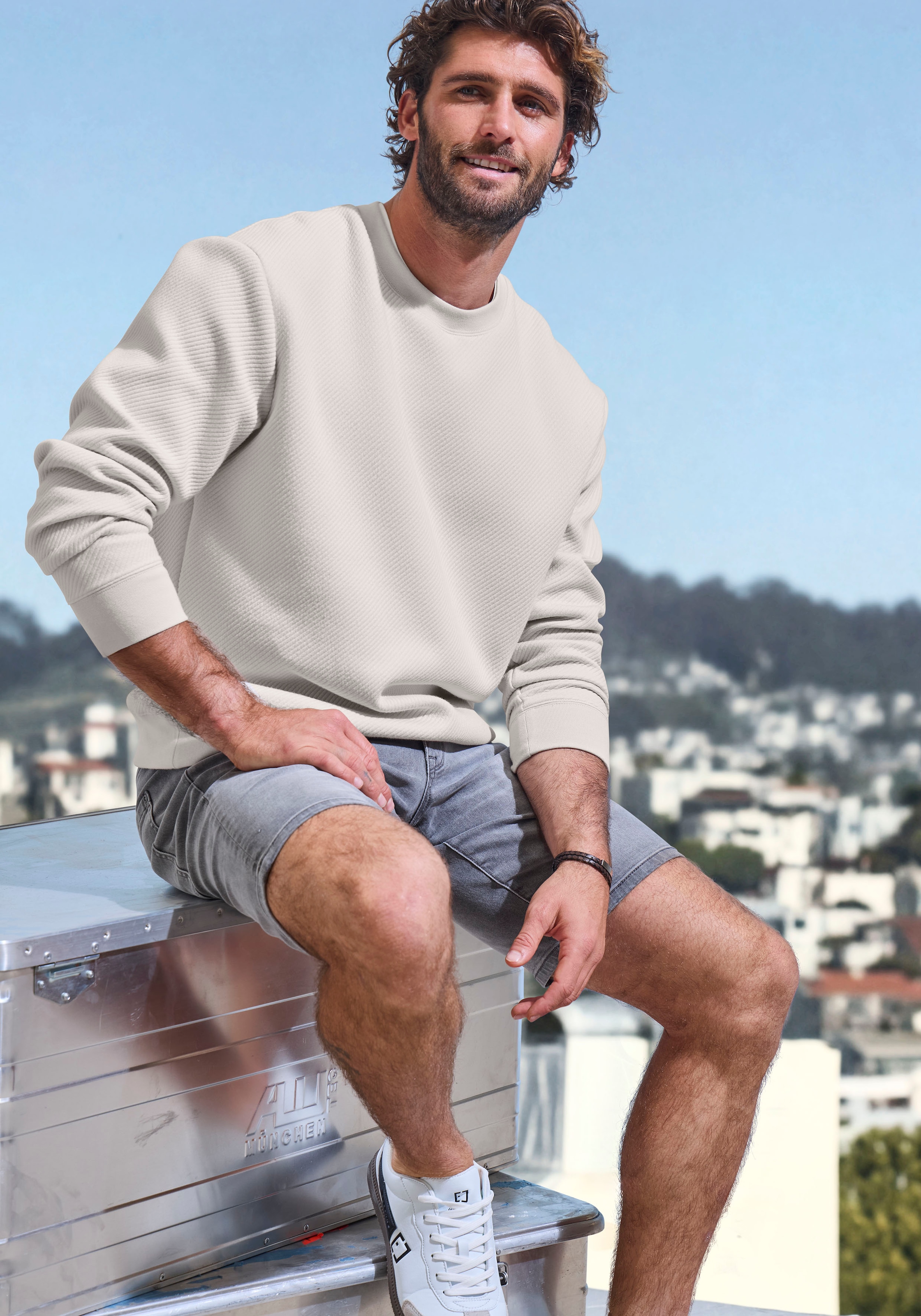 John Devin Sweatshirt, Langarm, Sweatshirt mit Struktur, Rundhals, Baumwollmischung