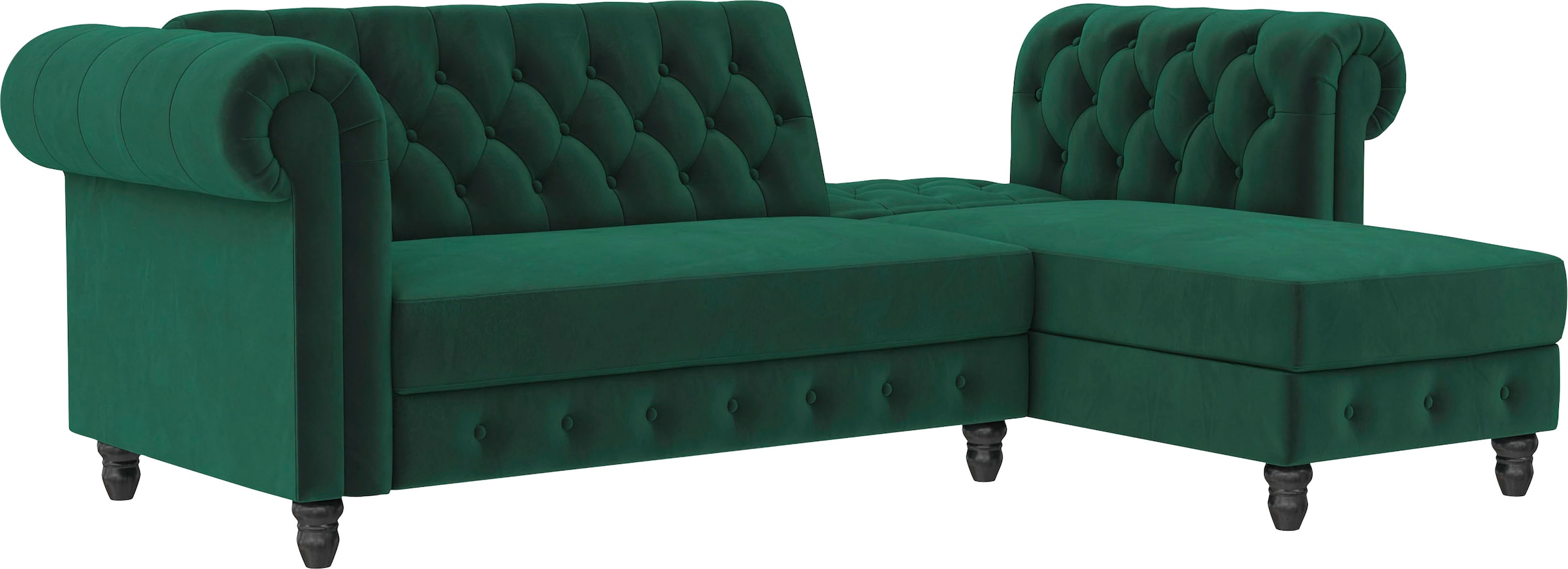 Dorel Home Ecksofa »Felix, L-Form, 241 cm (Liegefl.108x195 cm), Recamiere tauschbar,«, verstellb. Rückenlehne, Bett-Funktion, Velours, Kunstleder, Vintage
