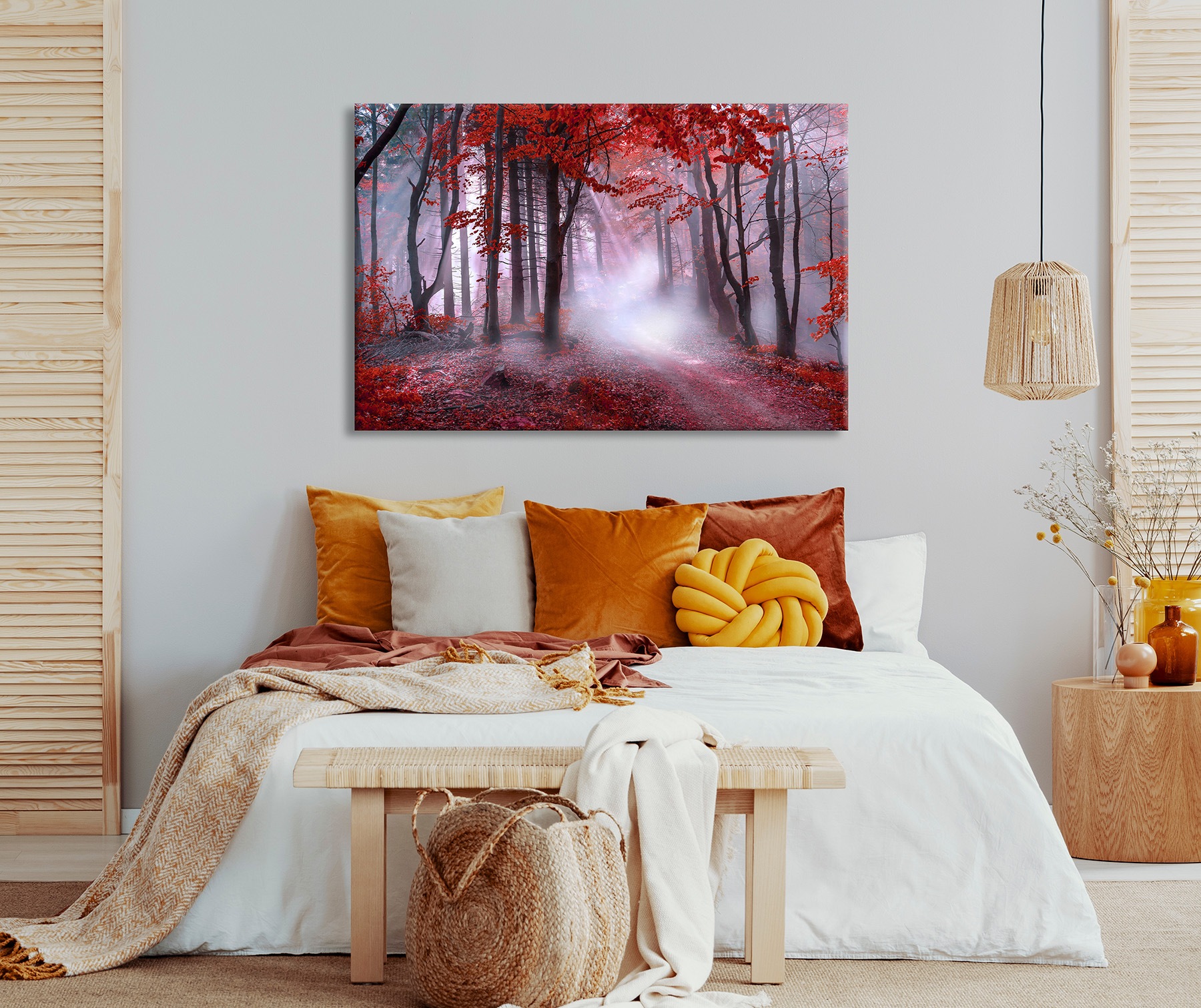 Bönninghoff Leinwandbild »Wandbild NEBEL IM ROTEN WALD 78x118 cm – Leinwandbild Keilrahmen Deko« Natur | Wald | mystischer Wald 1 Stk. tlg. auf Keilrahmen gespannt