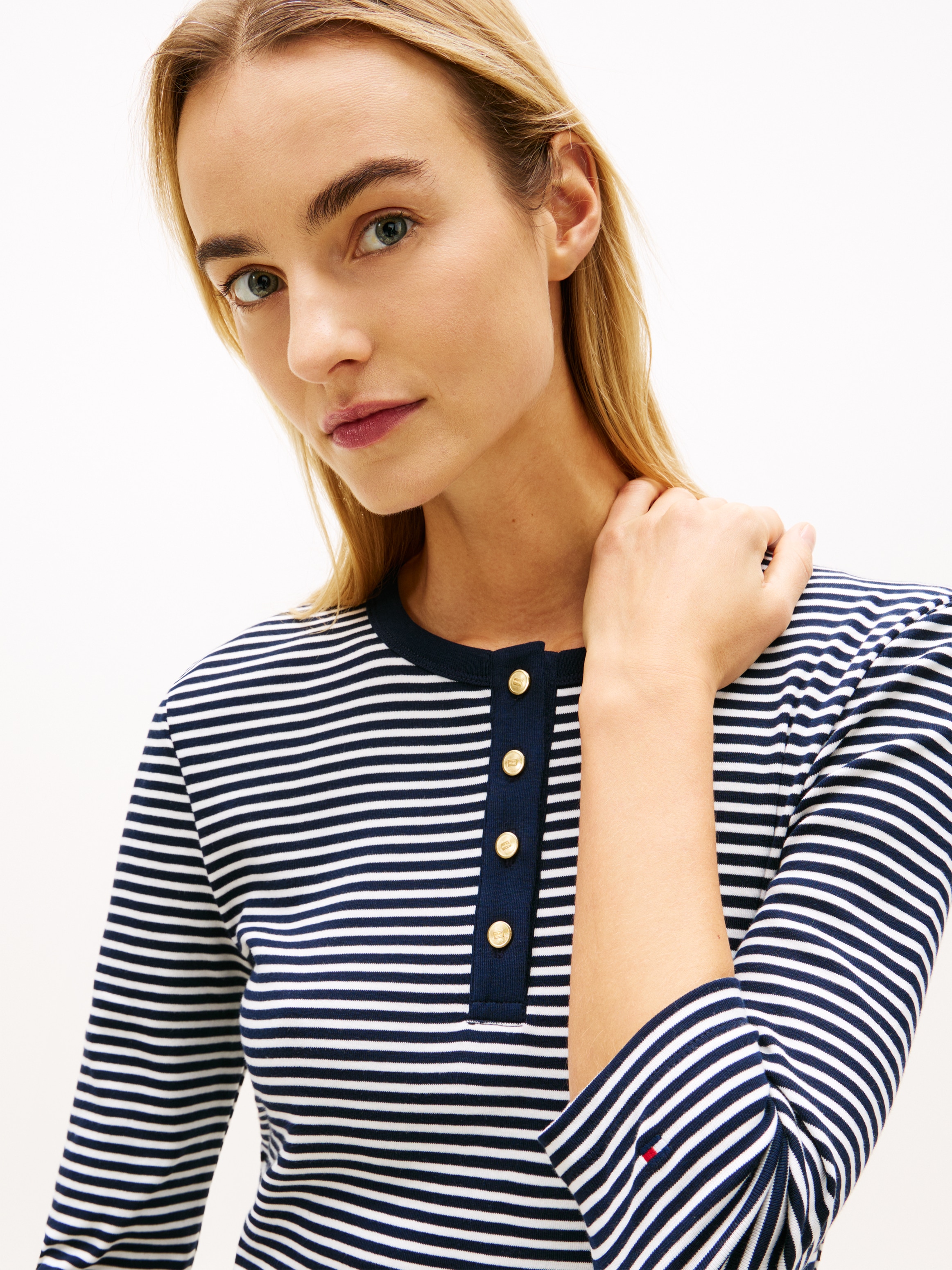 Tommy Hilfiger Langarmshirt »GOLD BUTTON SLIM HENLEY 3/4«