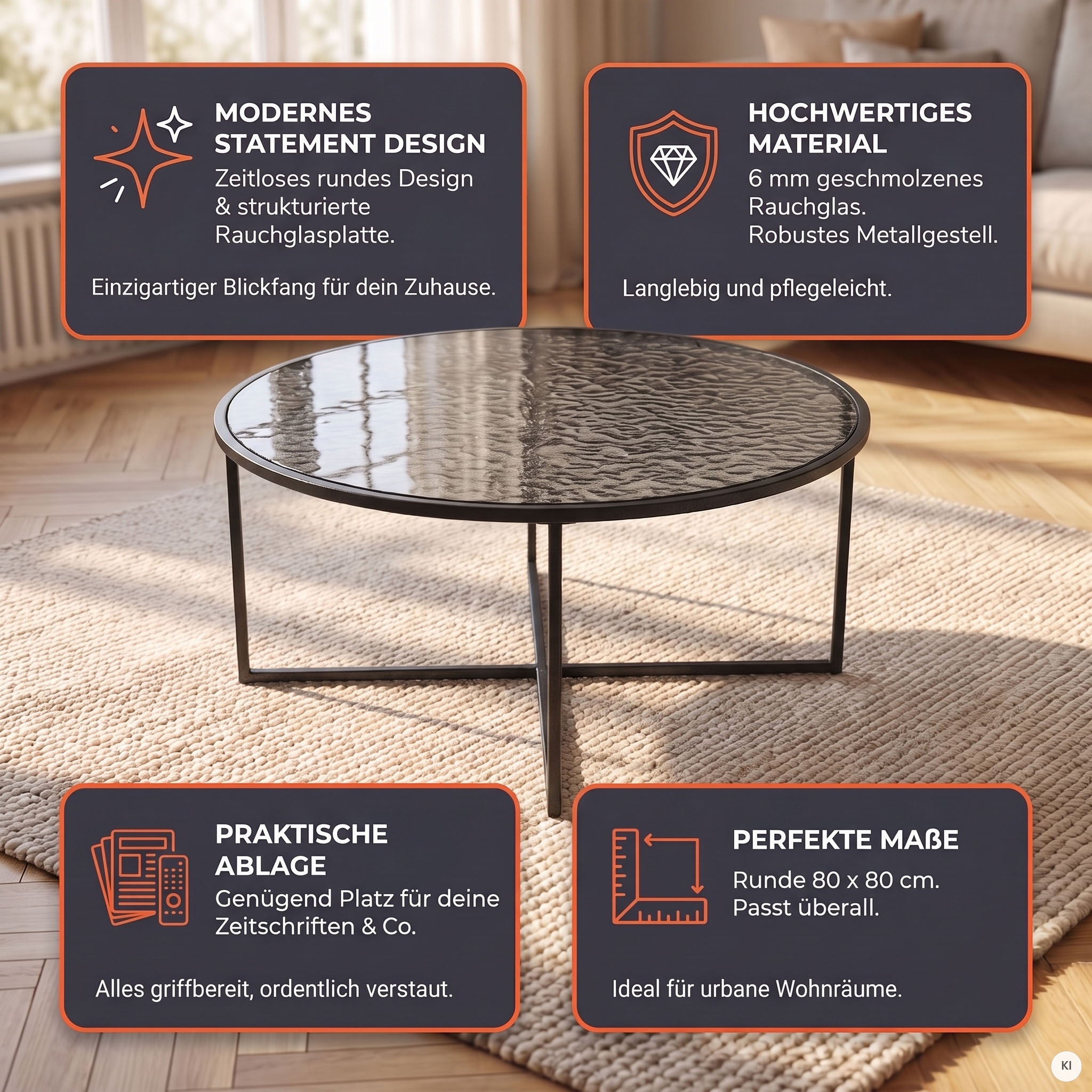 SalesFever Table basse »Coffeetable Wohnzimmerhtisch für stylisches Wohnambiente« 1 cuis tlg. plateau en verre avec effet structuré