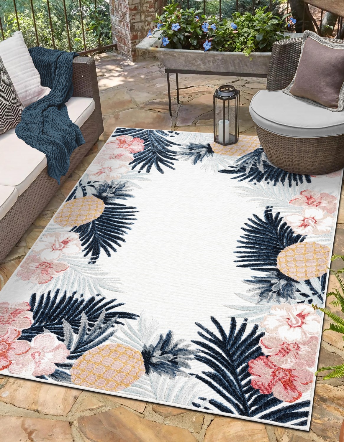 Image of Myflair Möbel & Accessoires Teppich "Sunny, LAGERRÄUMUNG" rechteckig 8 mm Höhe Blumen Motiv, mit Bordüre, Outdoor geeignet, Balkon, Terrasse