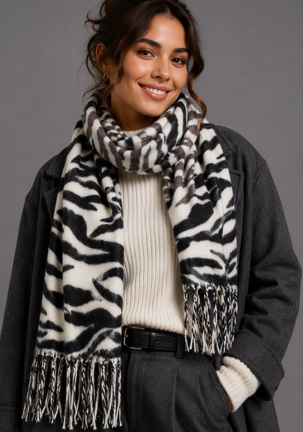 Laura Scott Écharpe avec motif animalier, structure tissée monoscouche