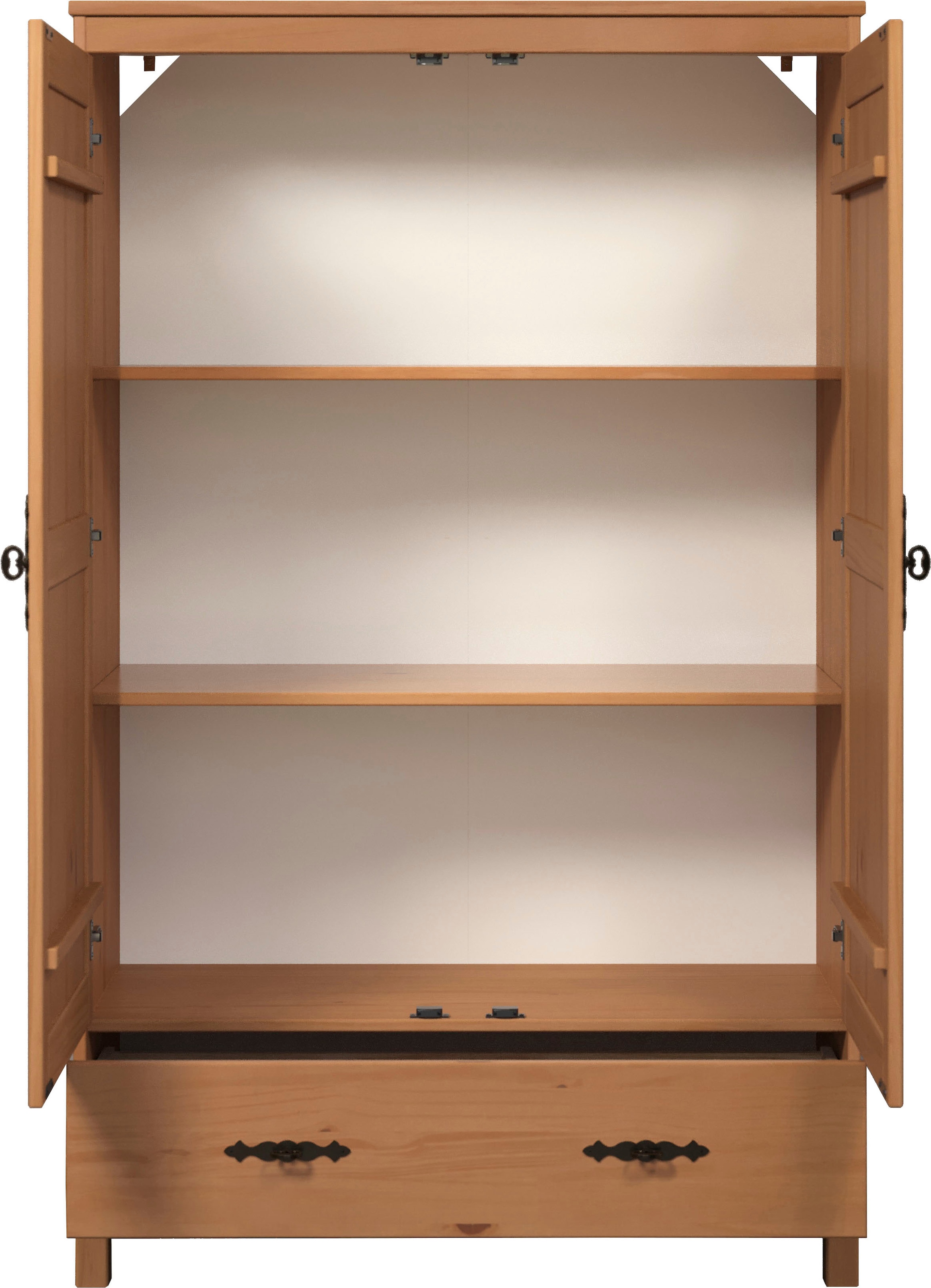 Home affaire Kleiderschrank »Sandnes Kieferschrank Schlafzimmer Schrank TOPSELLER weiss« natürlicher Landhaus-Look B/T/H: 96x38x155cm, 1 Stk. tlg. Drehtürenschrank aus Massivholz mit besonderen Metallgriffen