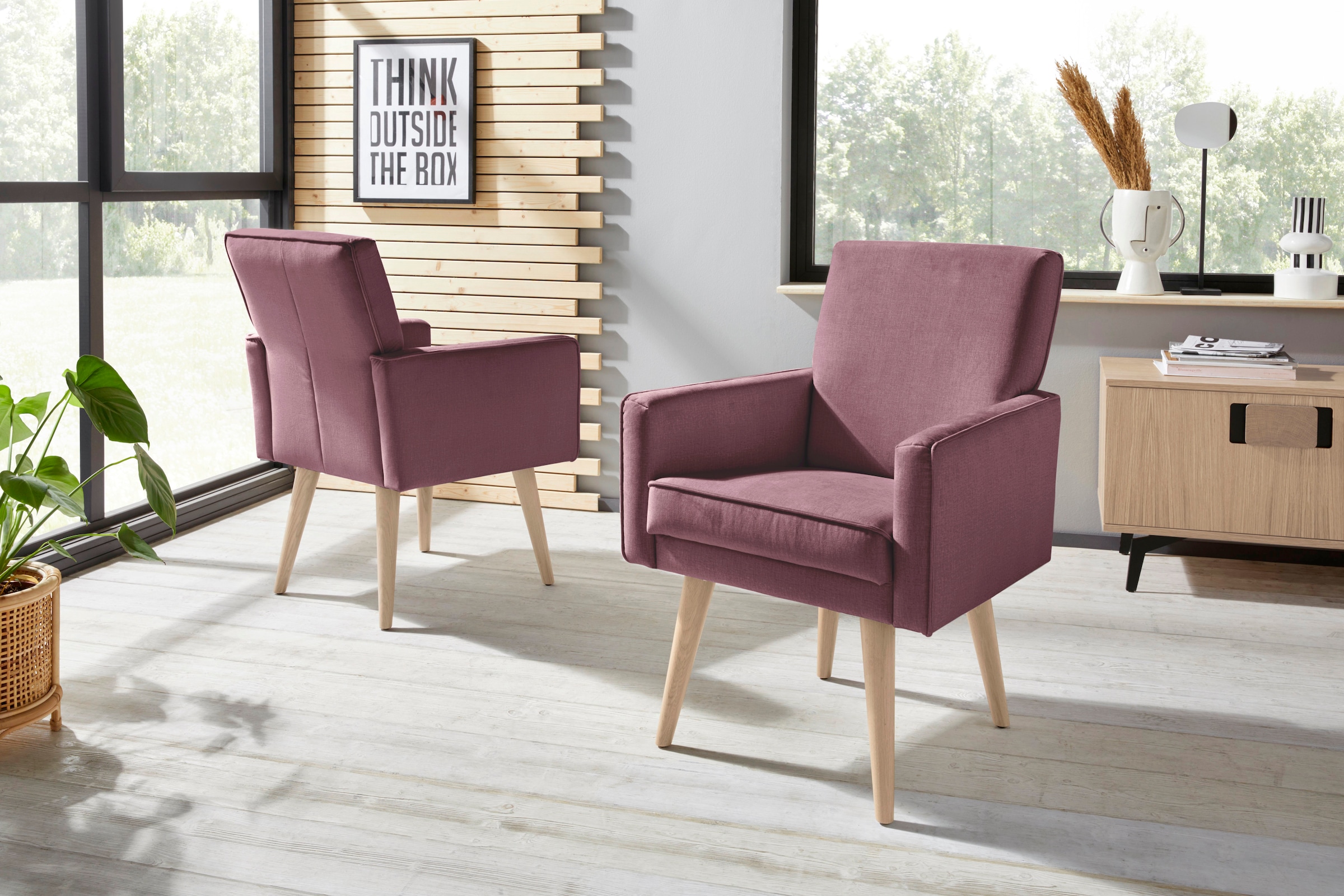exxpo - sofa fashion Sessel »Lungo, Loungesessel mit moderner Kedernaht, bequem und elegant«, Breite 64 cm, hoher Holzfuss