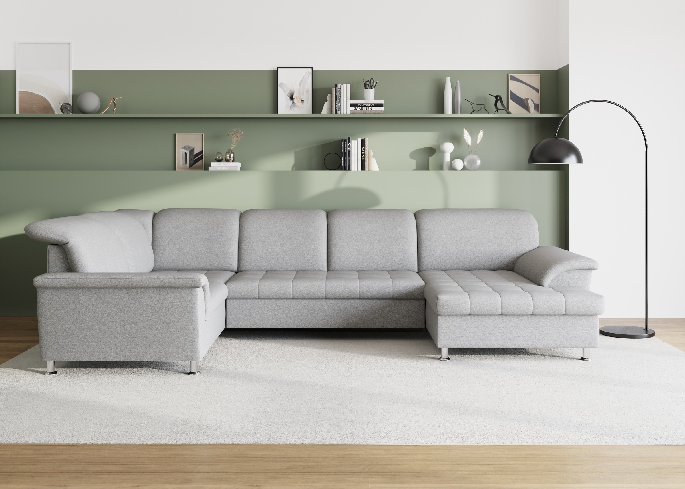 Image of DOMO collection Wohnlandschaft "FRANZI 344x206x81 cm, elegant, komfortabel" U-Form, Recamiere rechts, silber, B/T: 344/206 cm