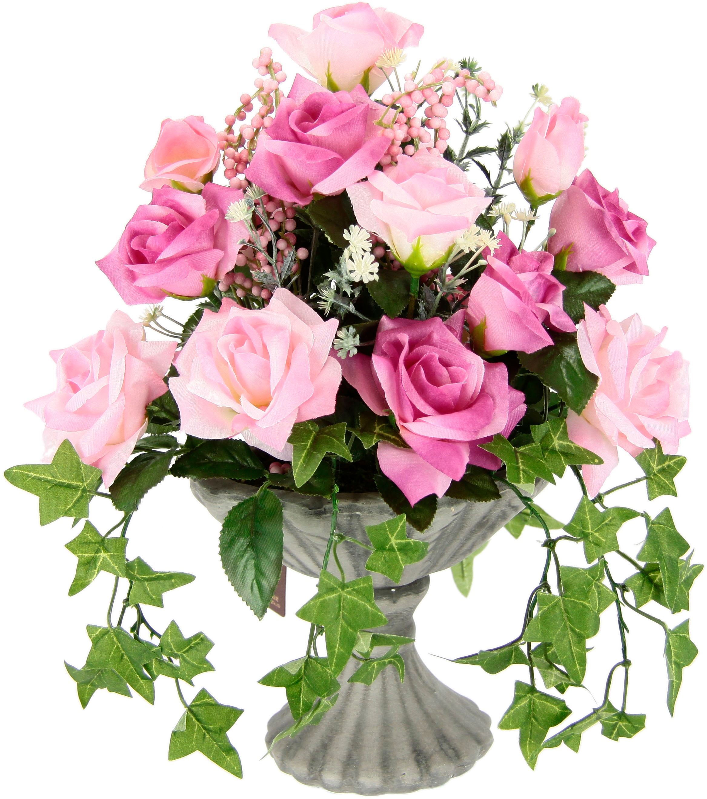 I.GE.A. Kunstblume »Rosen«, Im Pokal aus Keramik Grabschmuck Künstliche Blumen Rose