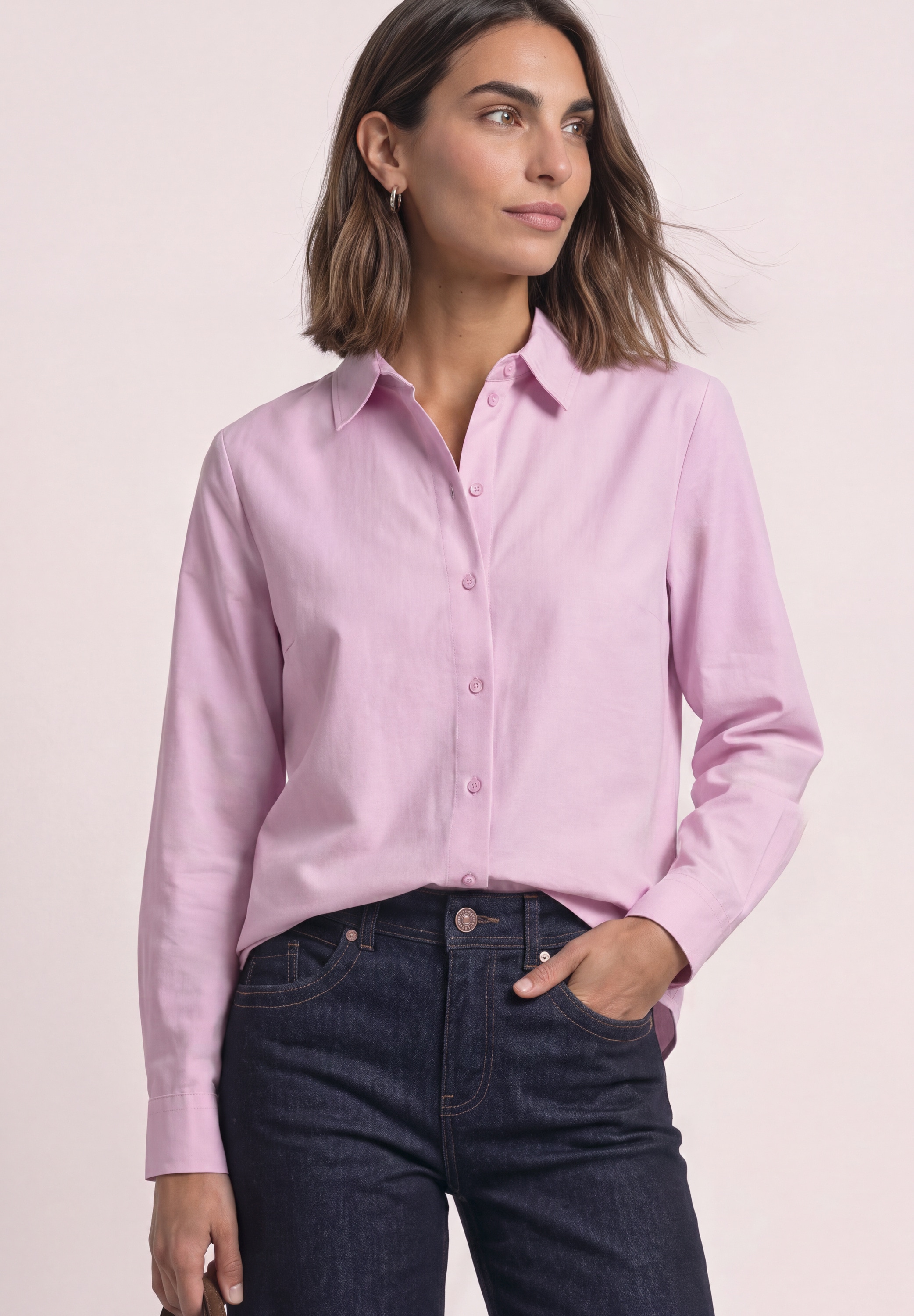 Image of STREET ONE Langarmbluse Oxford Bluse mit Backprint
