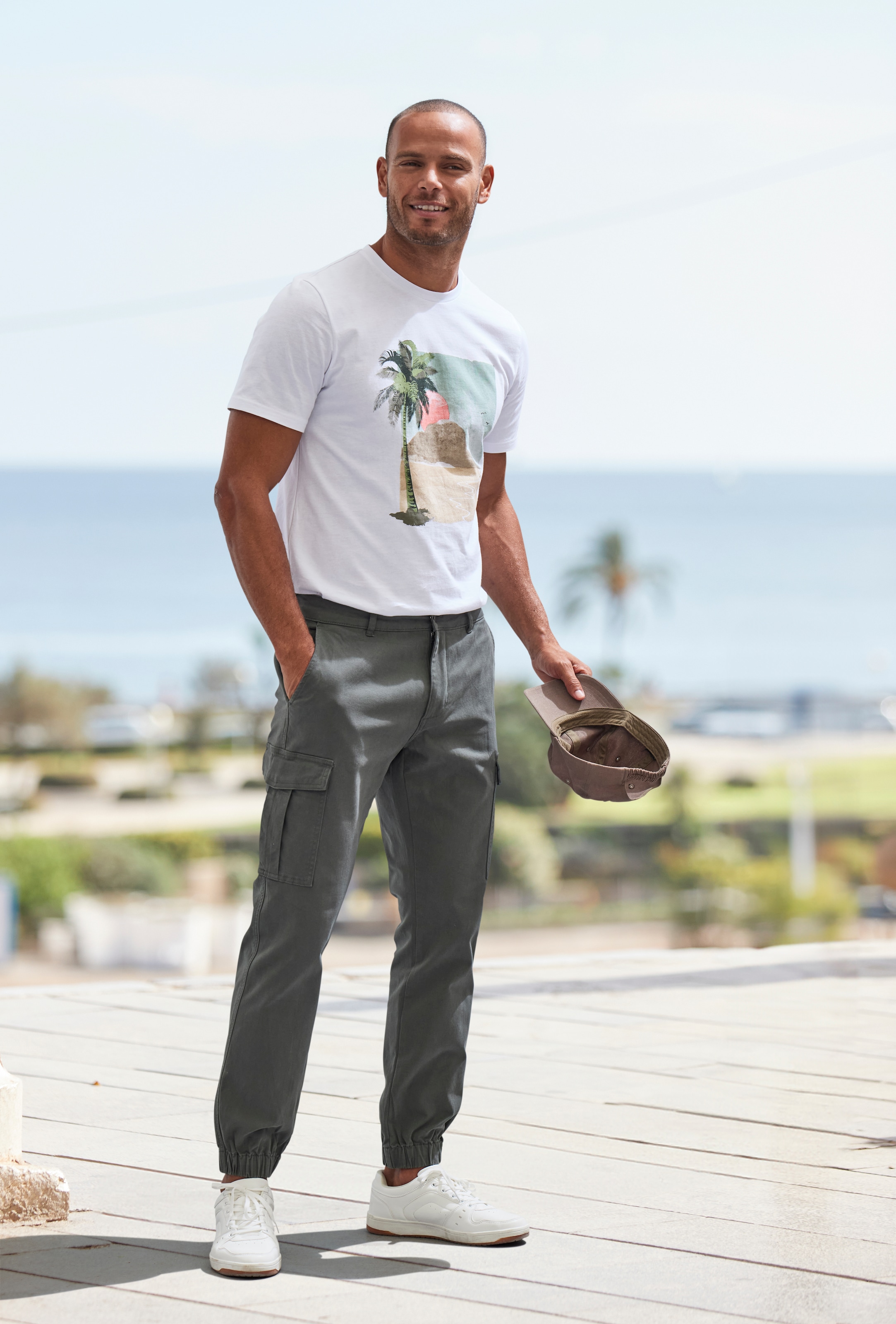 Beachtime T-Shirt, Freizeitshirt mit Rundhals und Frontprint aus reiner Baumwolle