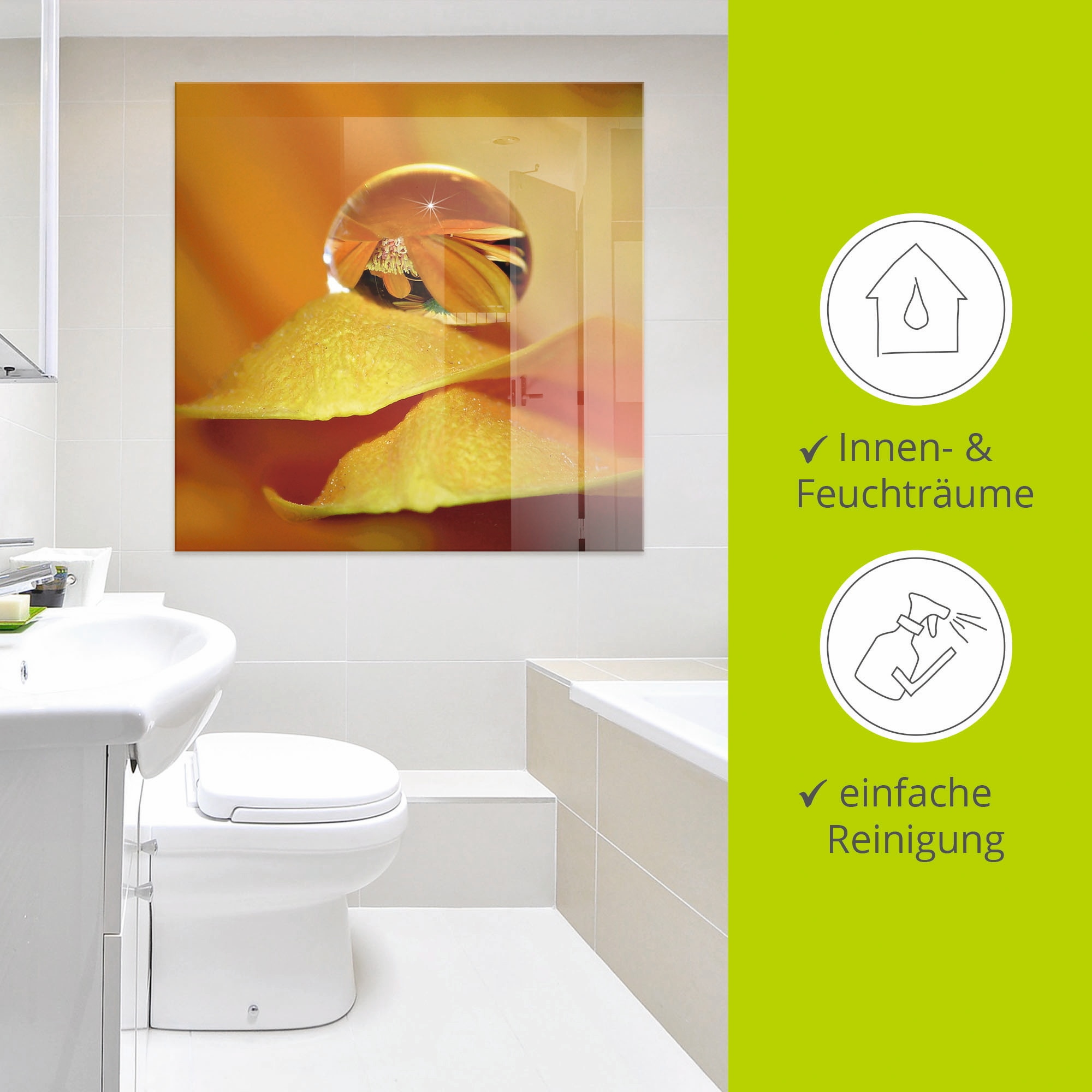 Artland Glasbild »Wassertropfen II«, Blätter, (1 St.), in verschiedenen Grössen