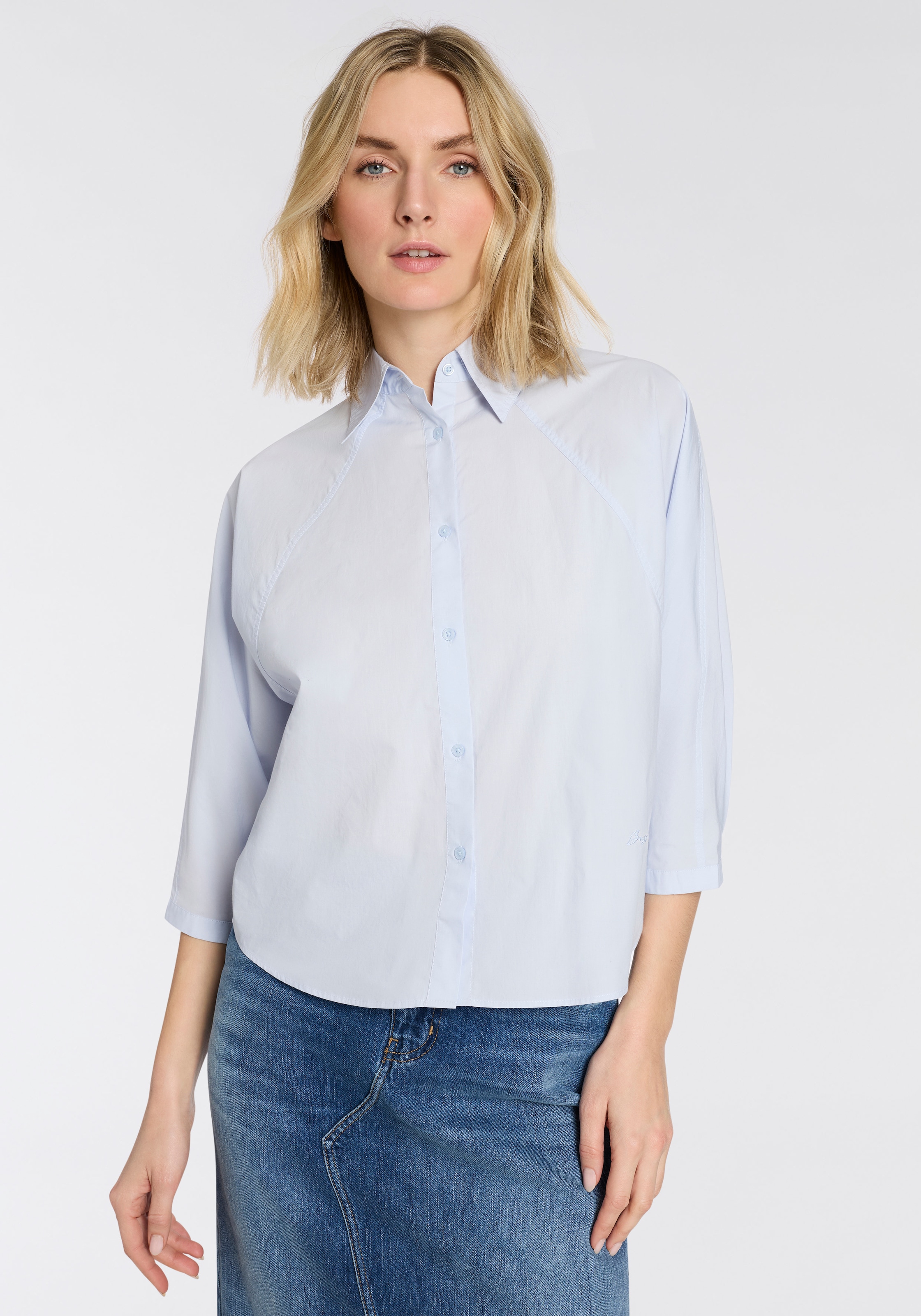 BOSS ORANGE Hemdbluse »Belenta Premium Damenmode« aus Baumwoll-Popeline, mit Kimonoärmeln