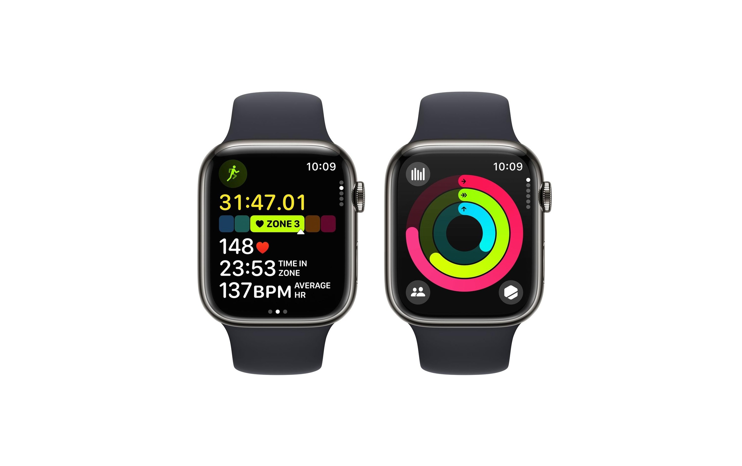 Apple Smartwatch »Series 9, GPS + Cellular, Edelstahl-Gehäuse mit Sportarmband«, Watch OS 10, 64 GB,)
