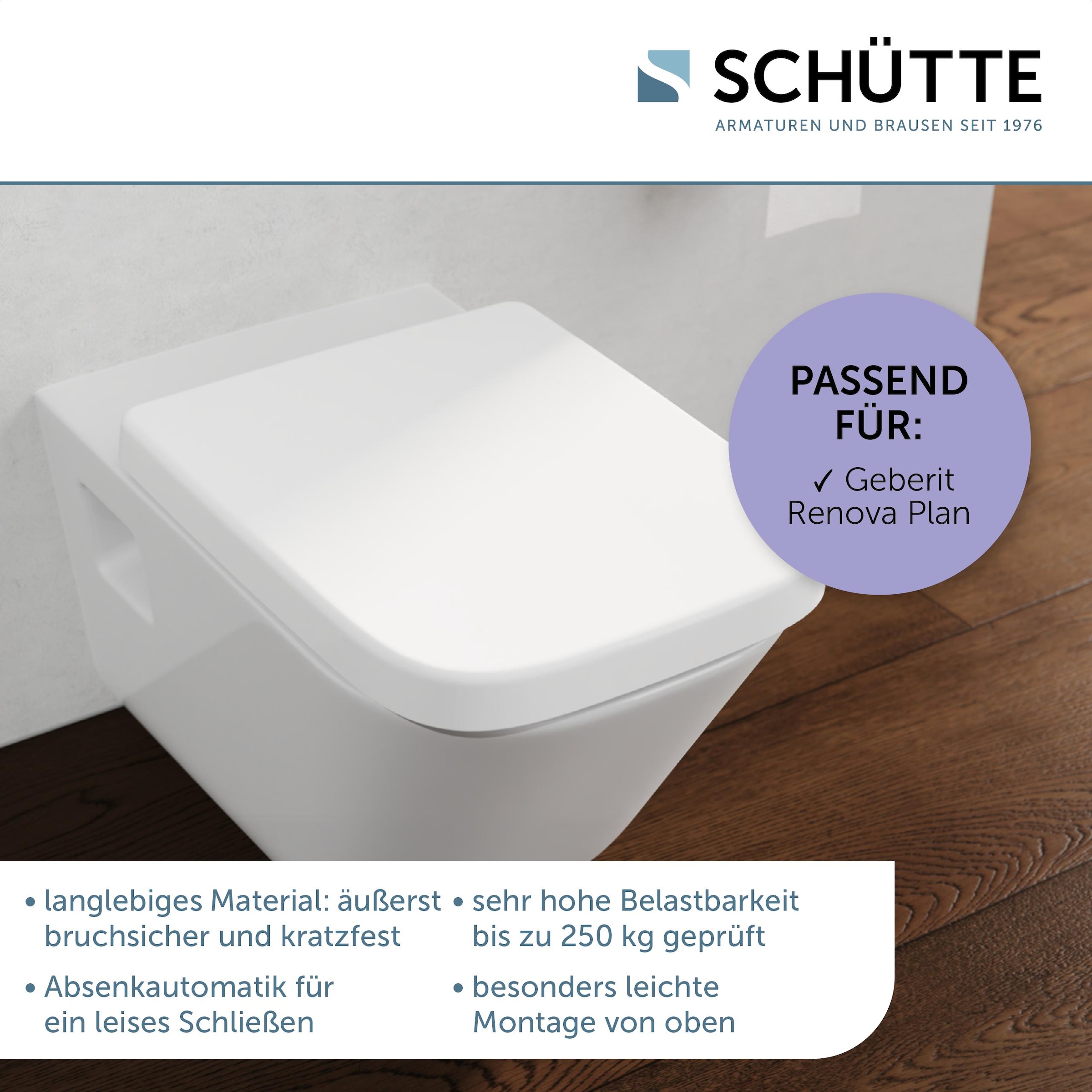 Schütte Siège de WC »Duroplast, WHITE E-Form PRO 4« Abattant WC, matériel de fixation, notice de montage,  Avec descente automatique et fermeture rapide