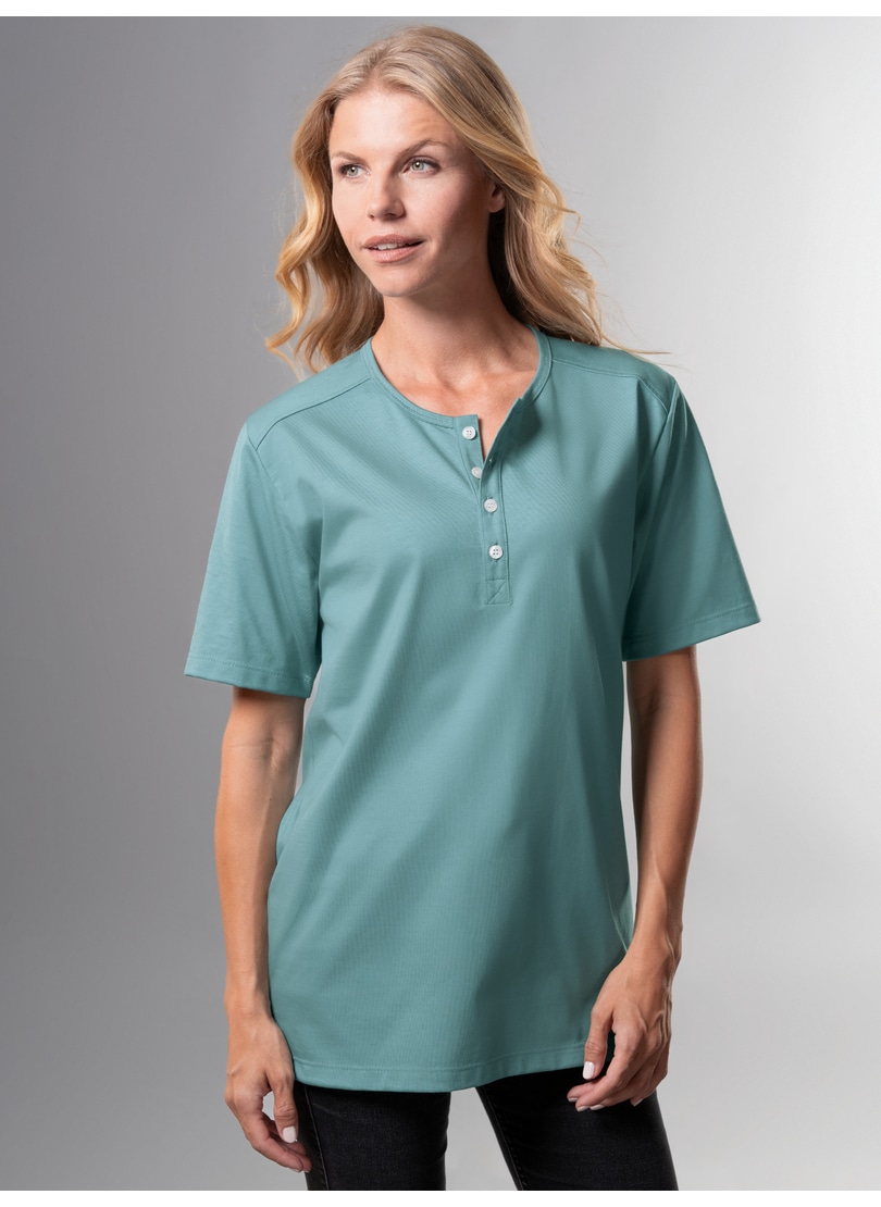 Trigema T-Shirt »TRIGEMA T-Shirt mit Knopfleiste DELUXE Baumwolle«, (1 tlg.)