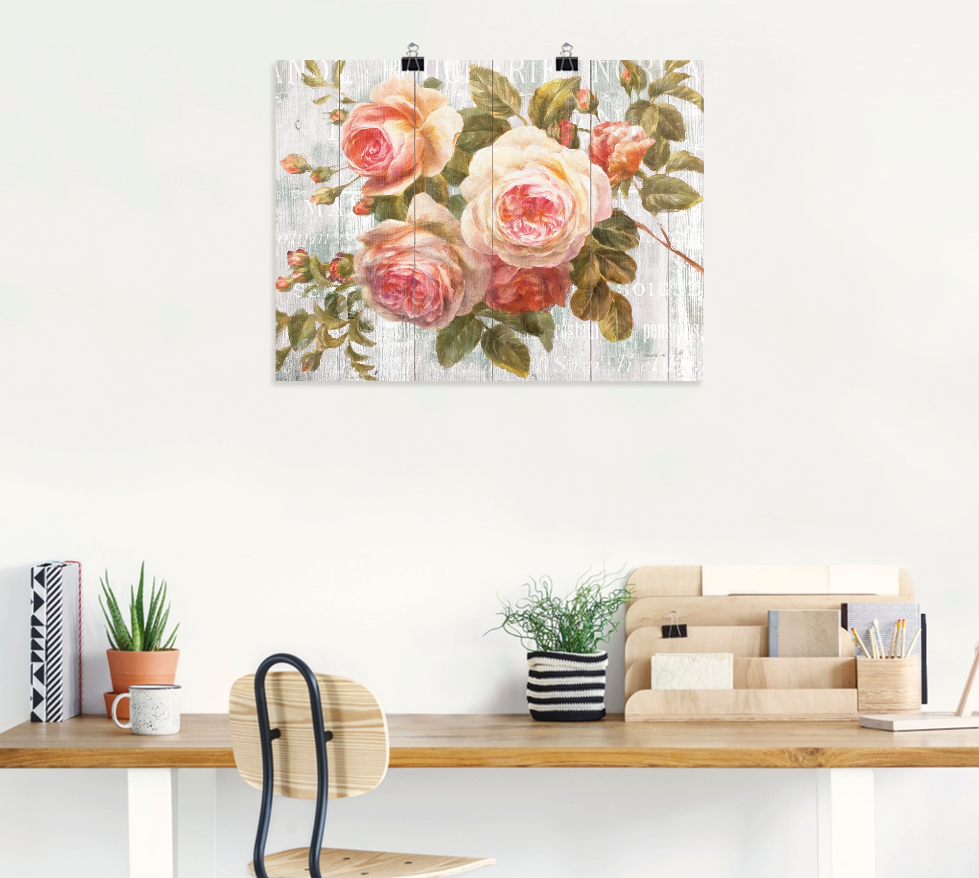 Artland Wandbild »Vintage Rosen auf Holz« Blumen 1 Stk. tlg. als Leinwandbild, Poster in verschied. Grössen