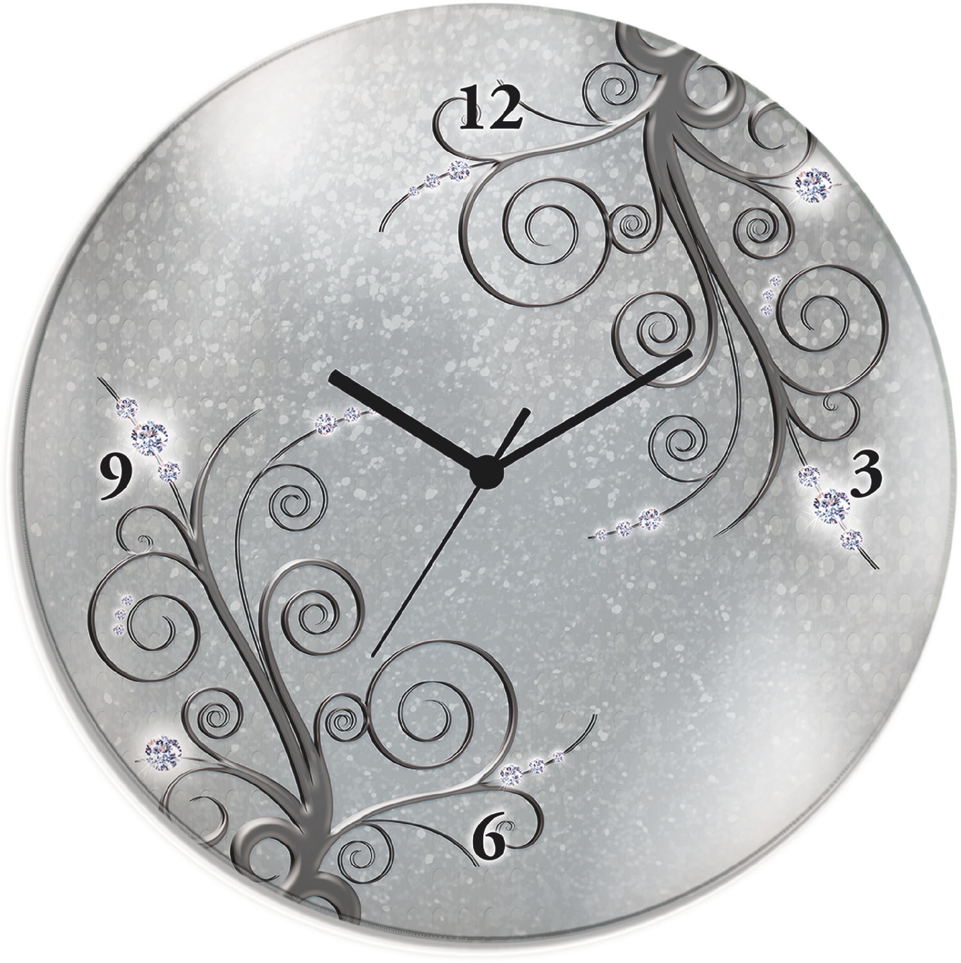 Image of Artland Wanduhr "Glasuhr rund weisse Orchideen auf Ornamenten" wahlweise mit Quarz- oder Funkuhrwerk, lautlos ohne Tickgeräusche