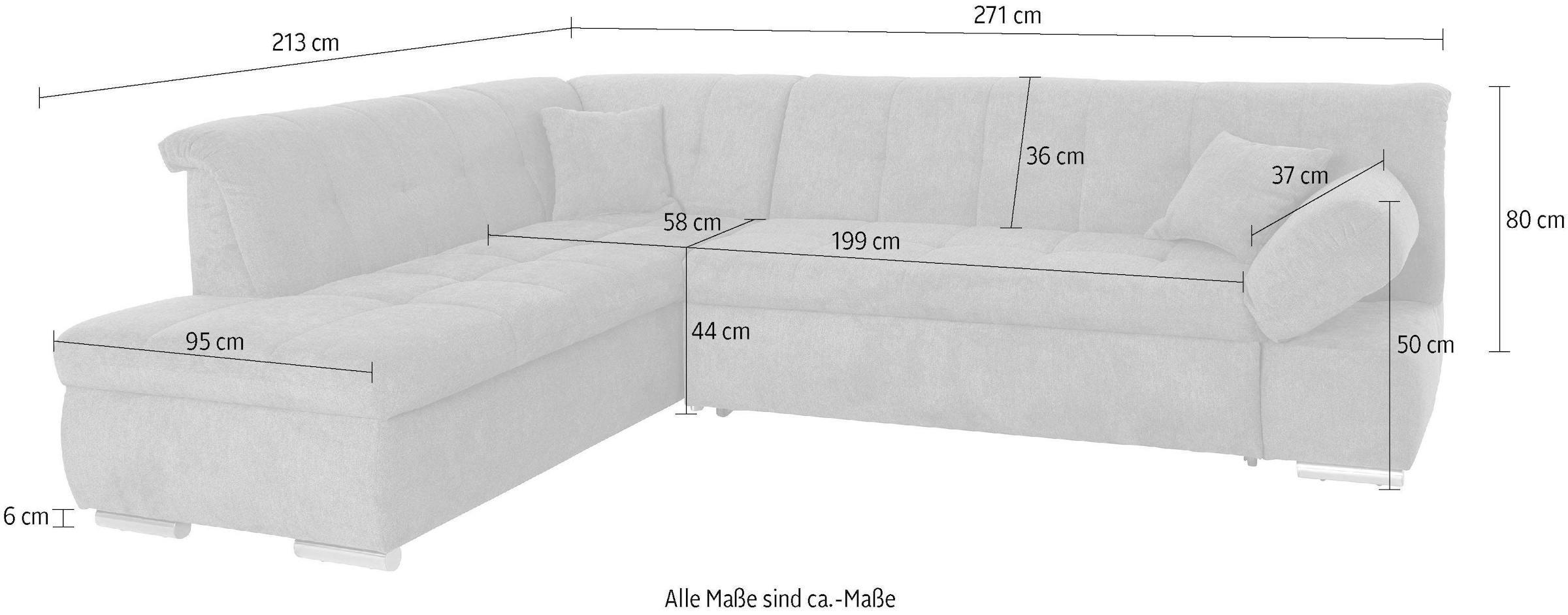 DOMO collection Canapé d'angle »Mona L-Form bequem und komfortabel, Breite 271cm, L-Form« wahlweise mit Bett- und Armlehnfunktion